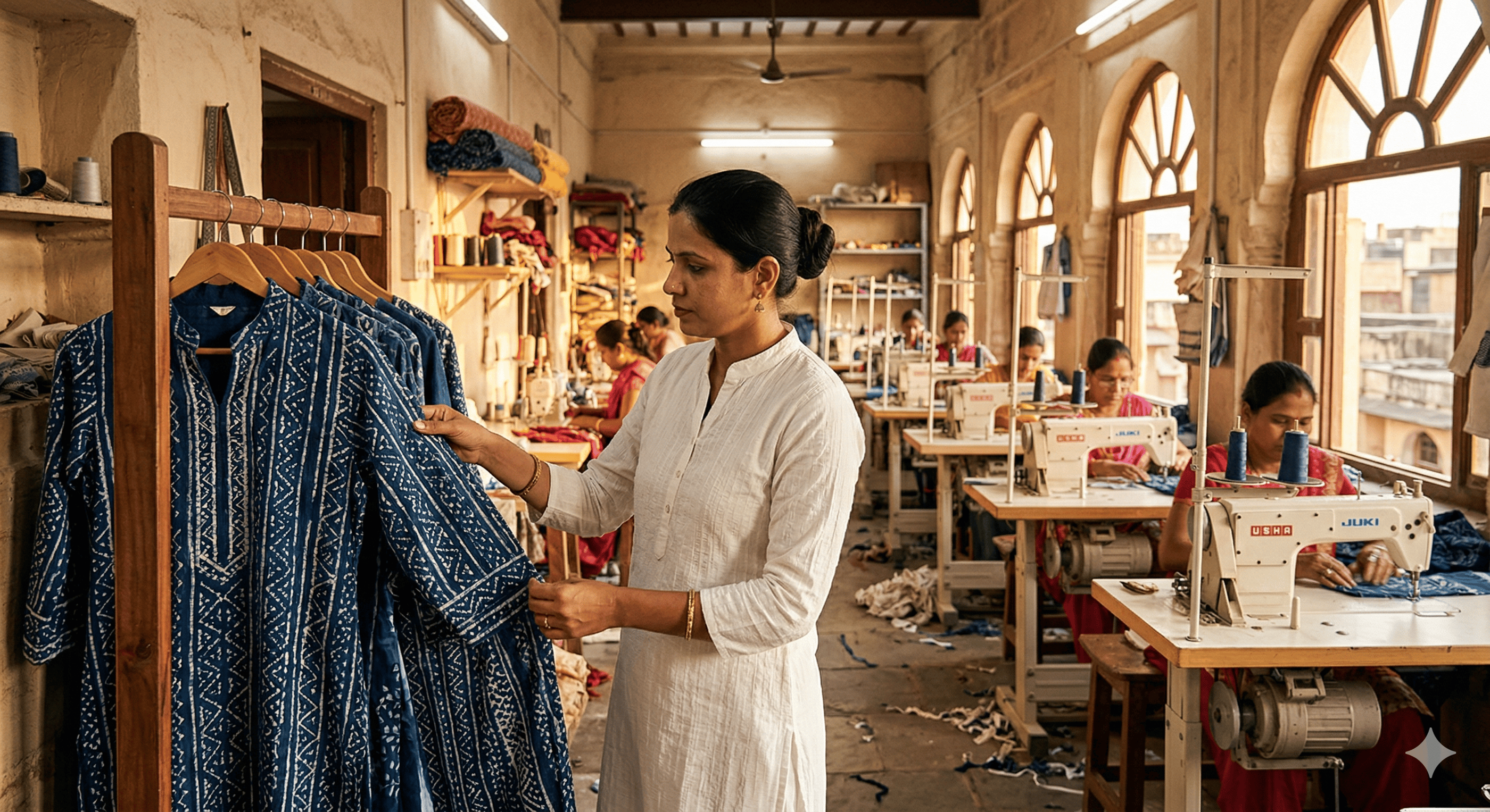 Private label clothing manufacturing in India — artisan atelier in Jaipur producing custom garments for global fashion brands