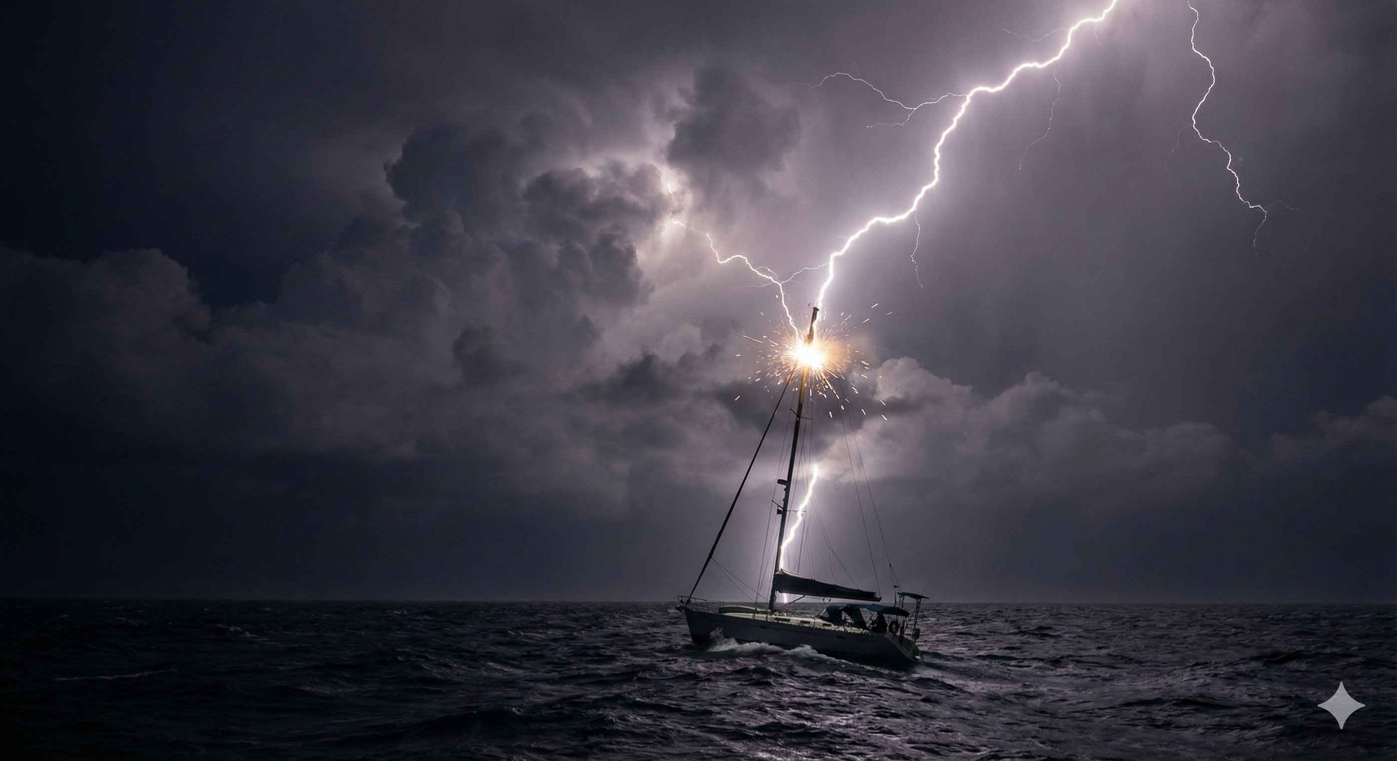 Yacht being stuck by lightning