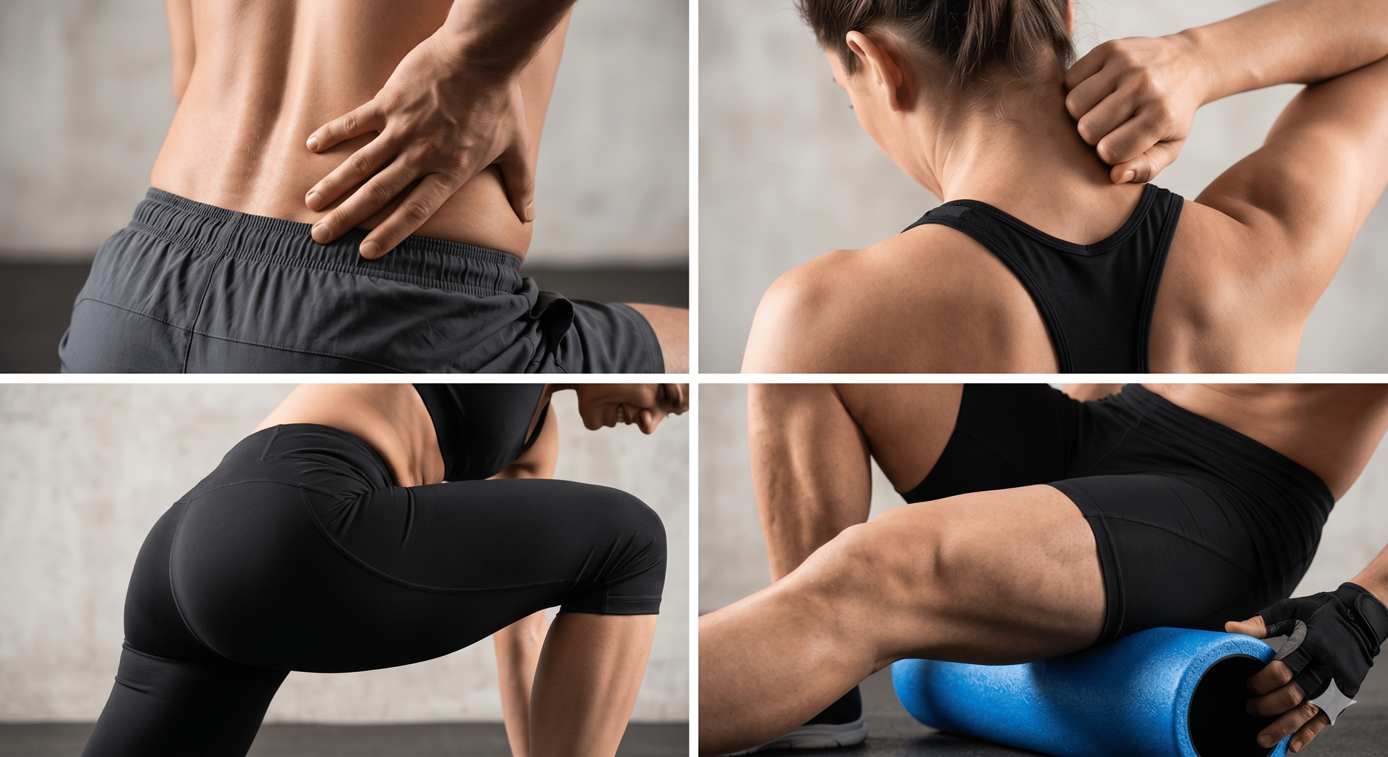 Hand gripping stiff lower back.