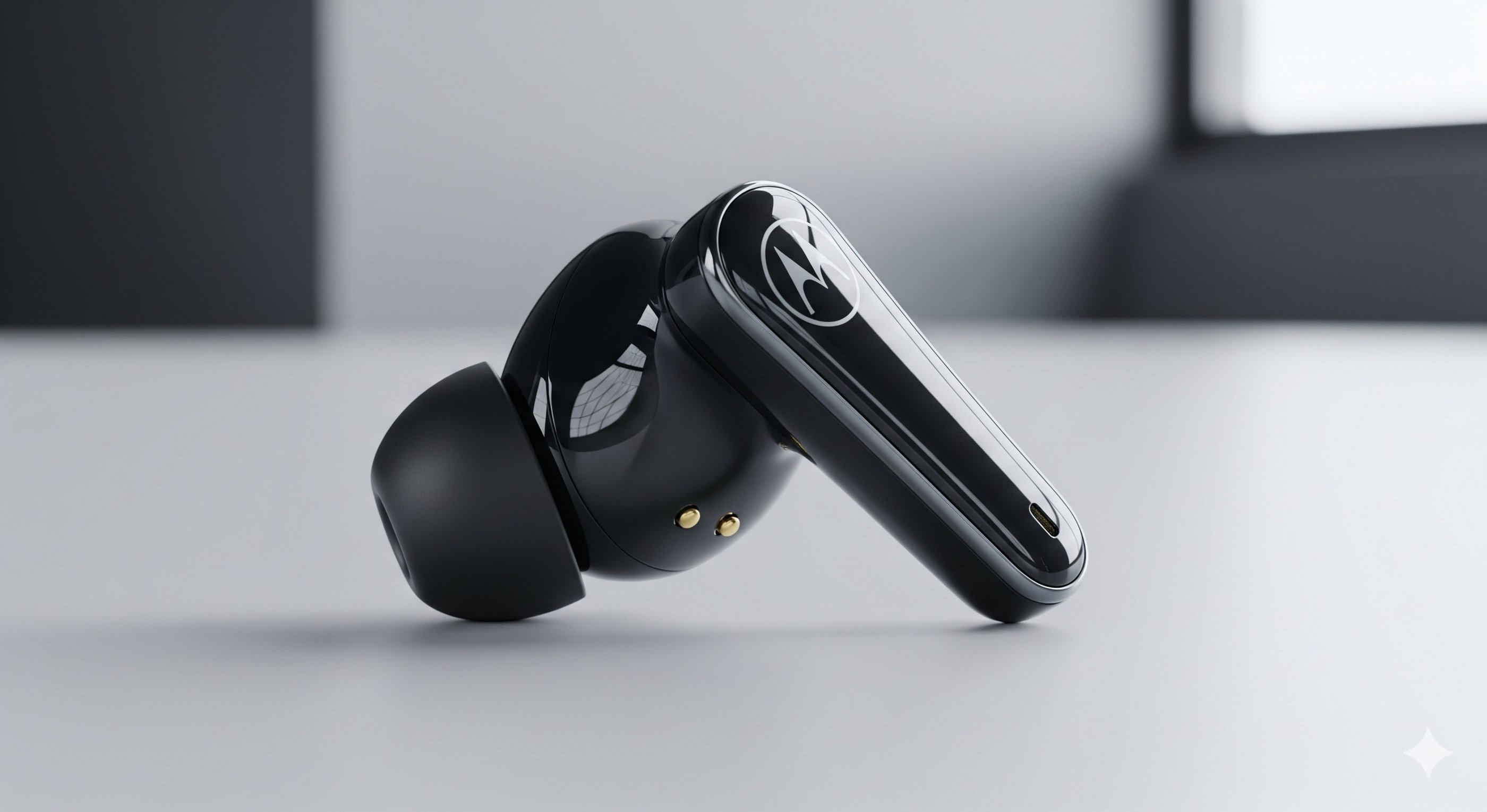 um par de fones de ouvido com um fone de ouvido preto