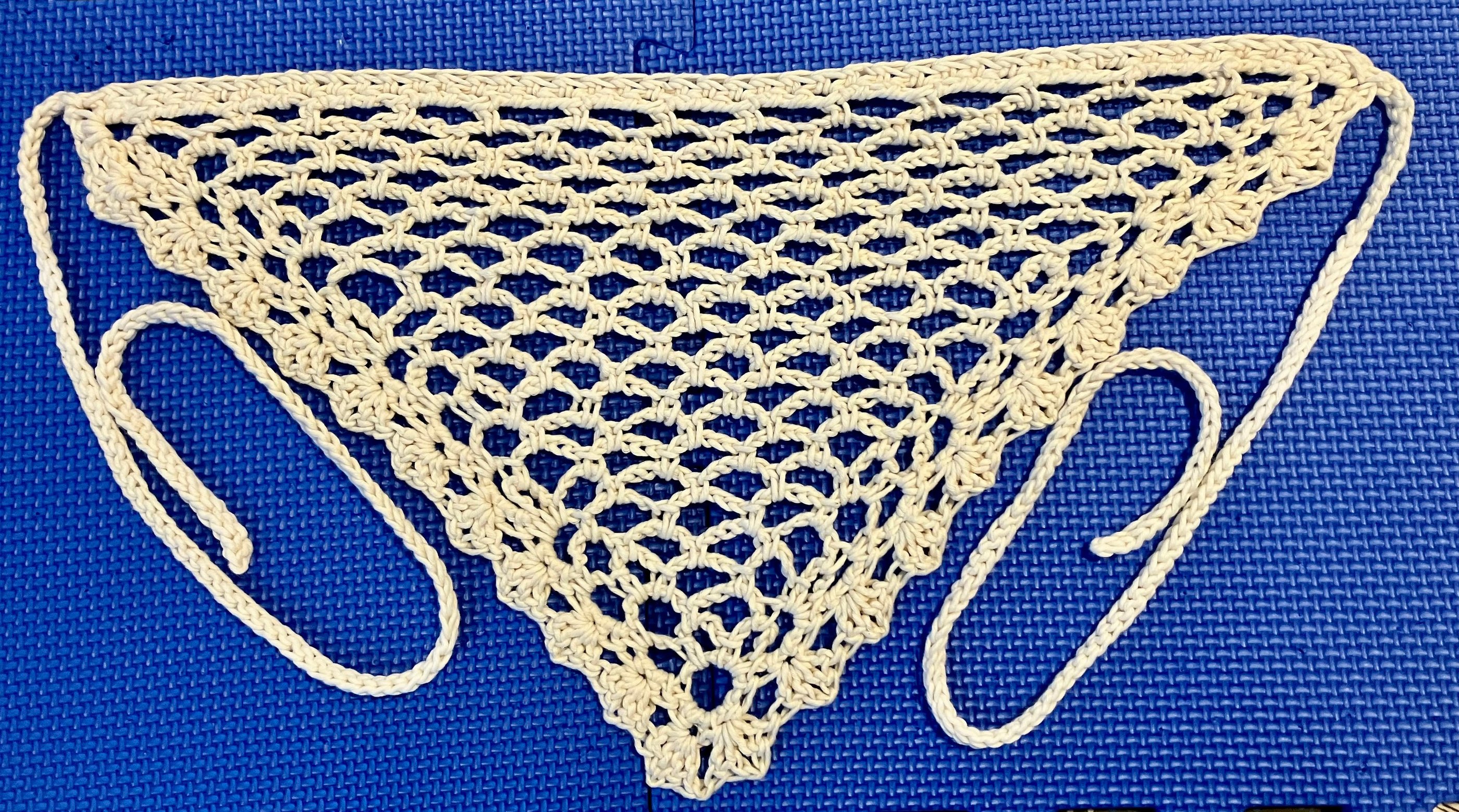 Close-up of crochet arch stitch in natural cotton yarn showing lacy open texture of the Willow Arch 