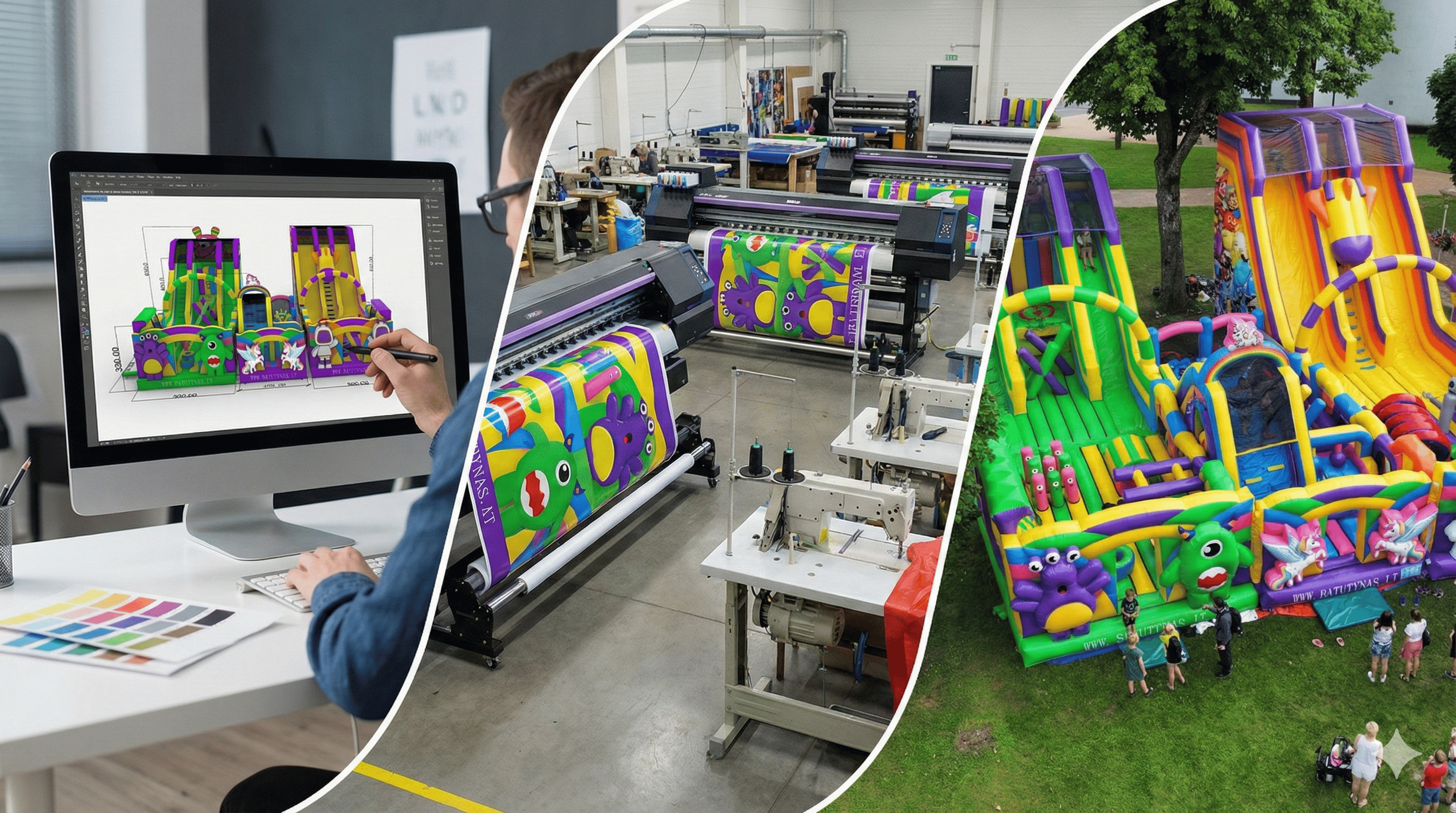 Visas batutų gamybos procesas: nuo unikalaus 3D projekto dizaino ir spaudos iki realaus batutų parko