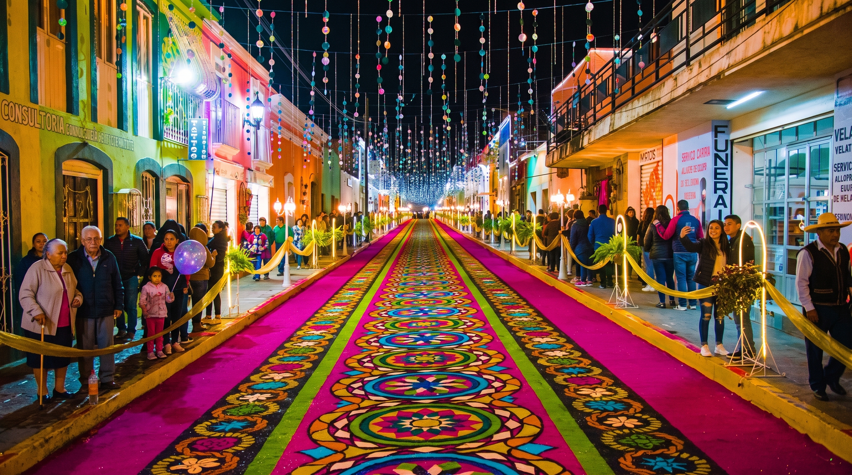 alfombras de aserrín en la noche que andie duerme en Huamantla Tlaxcala