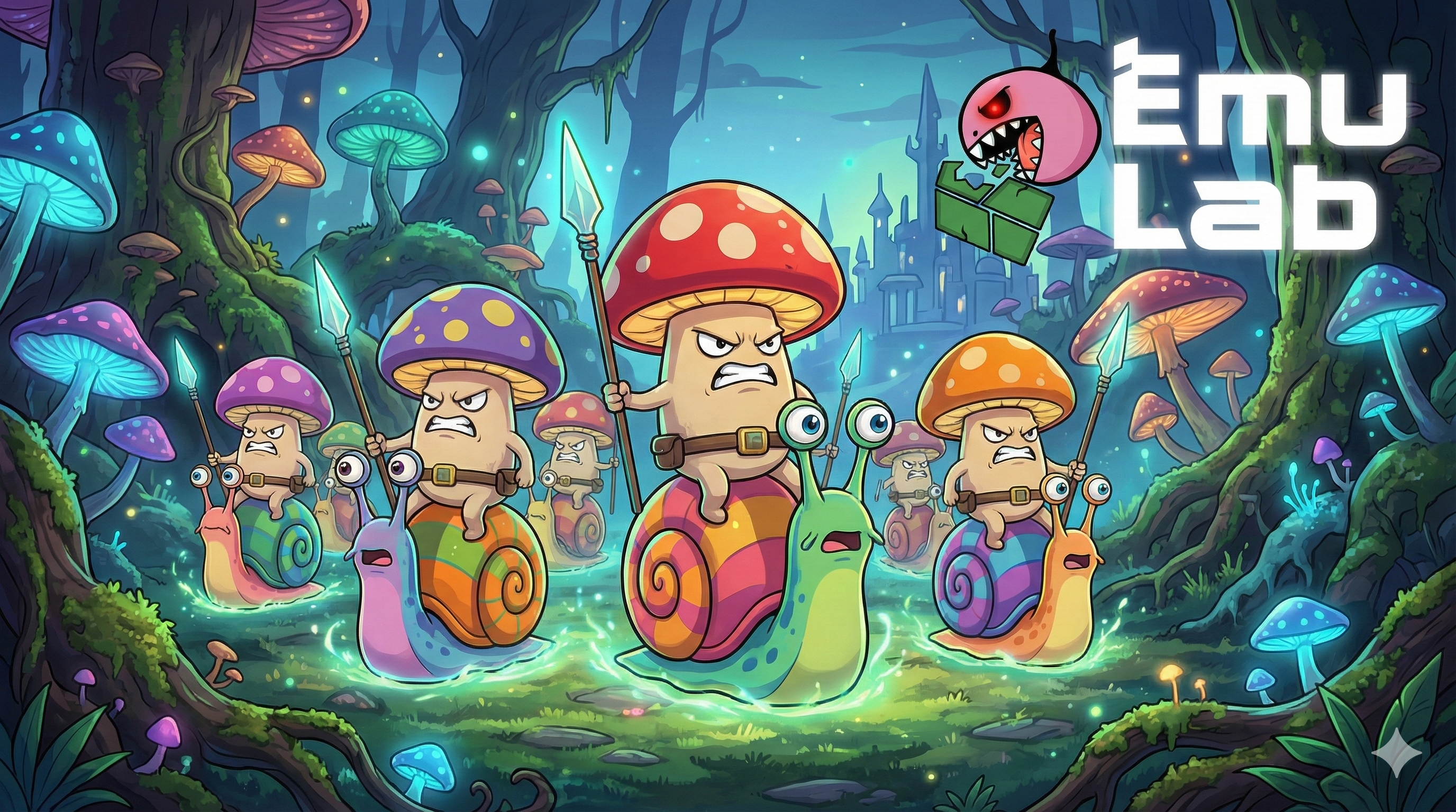 Shrooman warriors riding snails into battle