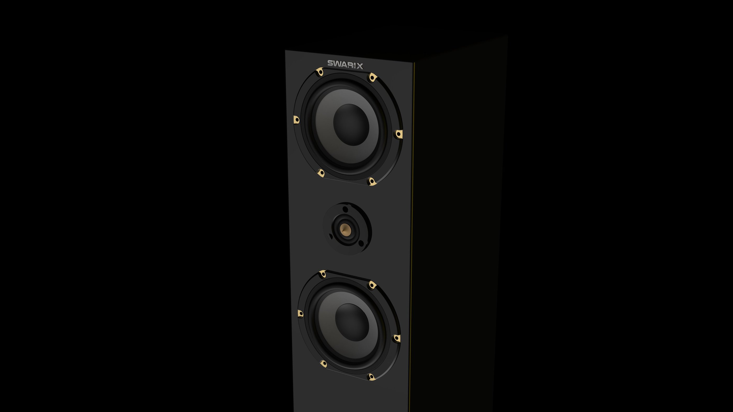 Tower speaker with gold accent driver