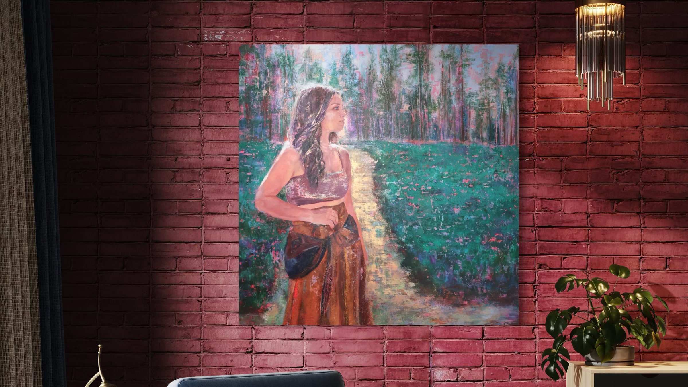 Sacred Light portrait artwork displayed in a peaceful home space