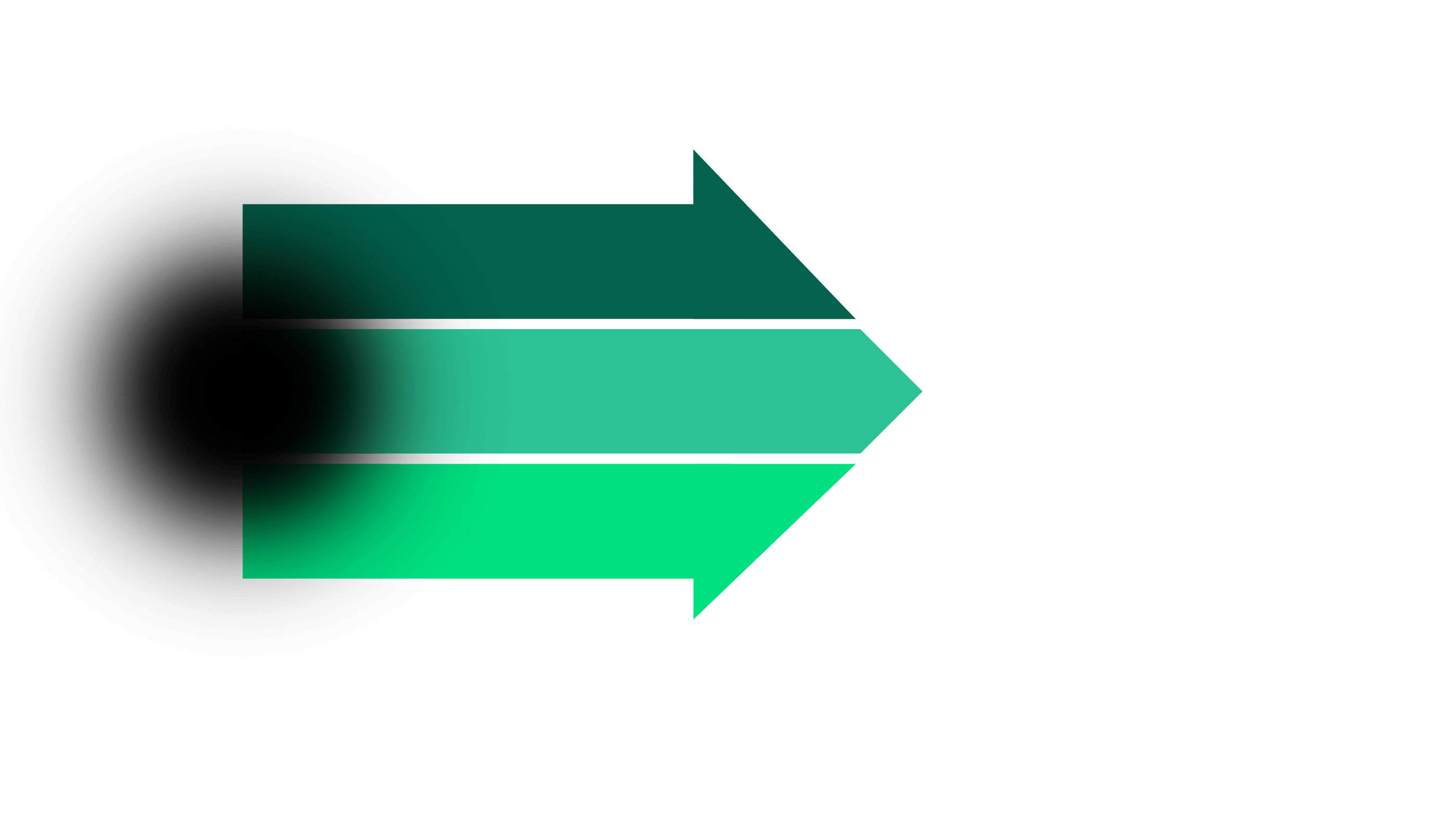 A green gradient arrow infographic with three horizontal segments pointing right on a black background.
