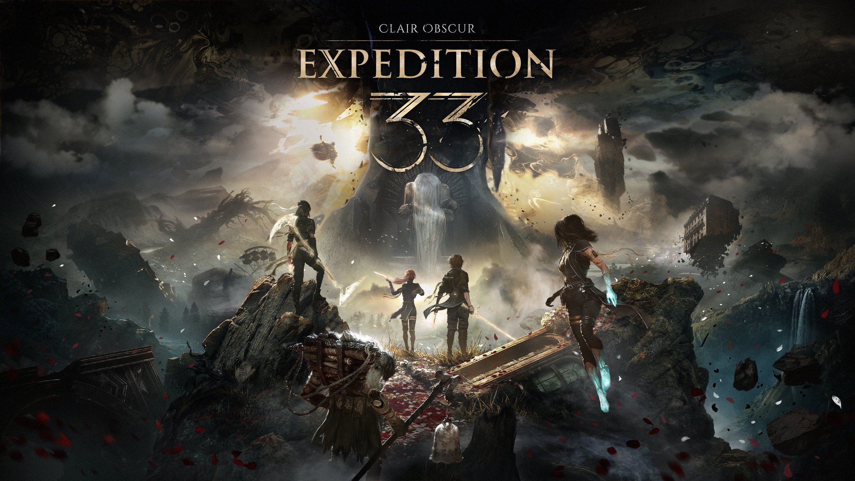 Clair Obscur Expedition 33 Sandfall Interactive a group of people standing around a giant rock