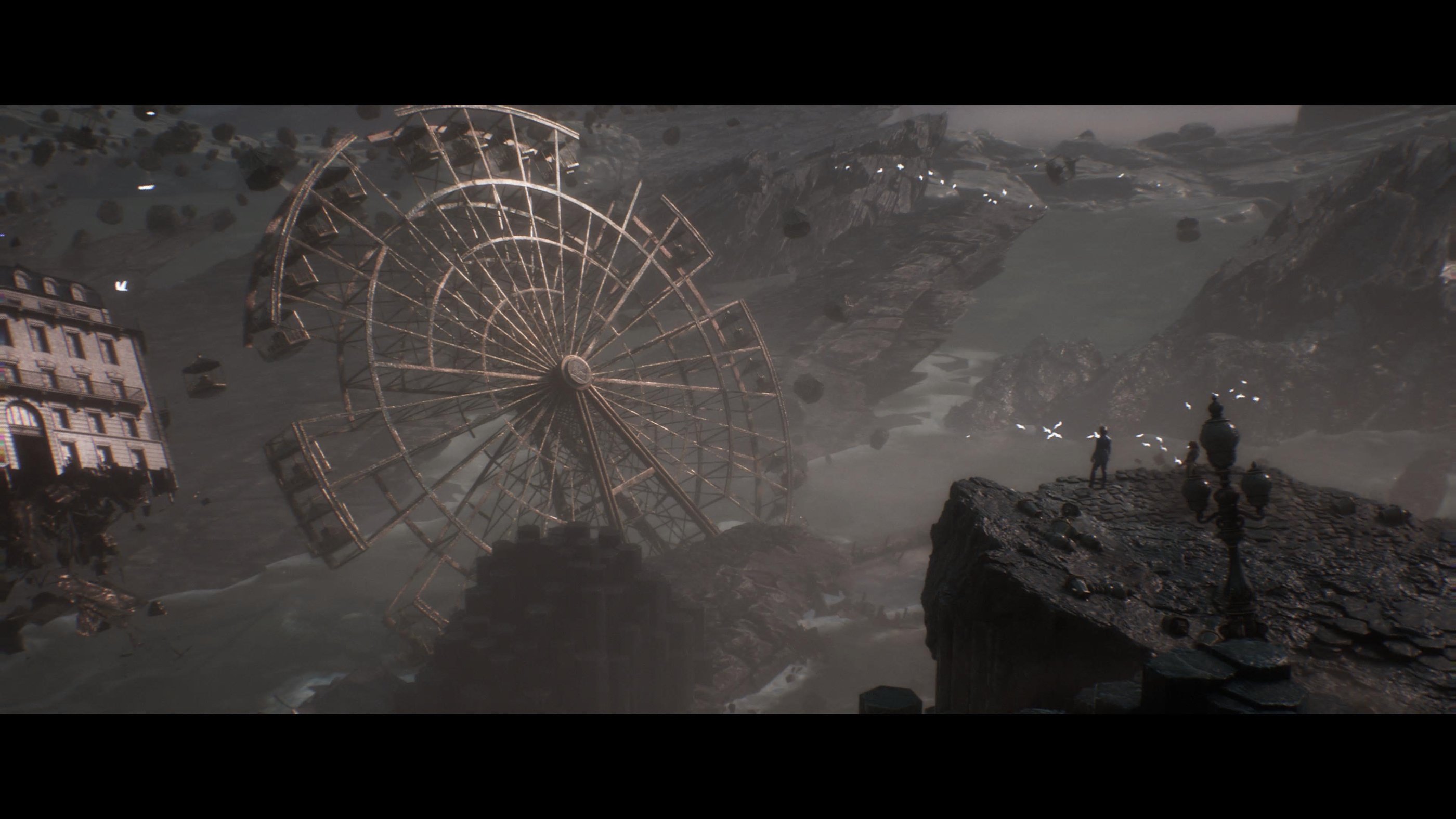 Expedition 33 Clair Obscur a ferris wheel in a mountain area with a ferris wheel