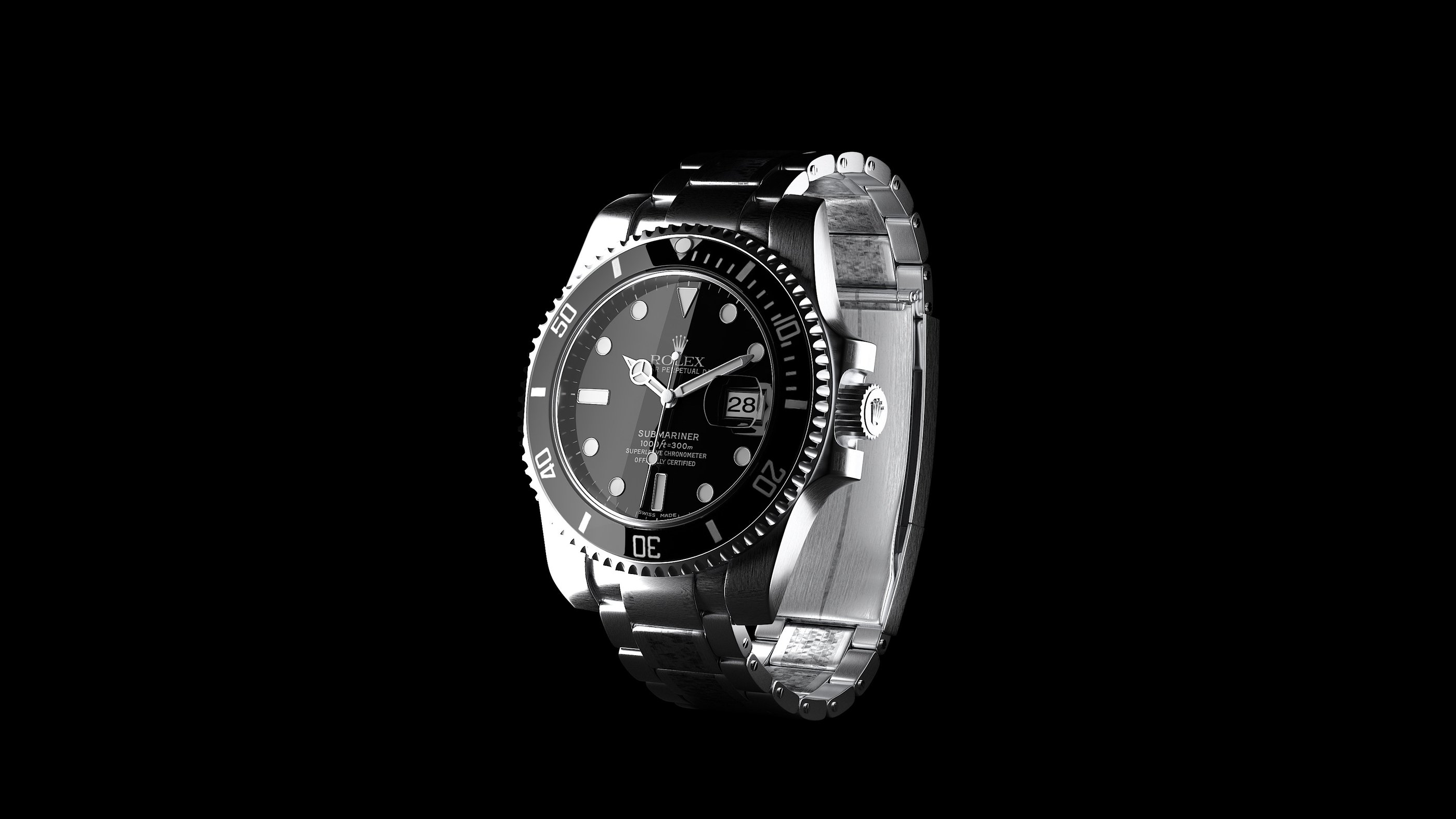 Stainless Rolex Submariner 3D model render.