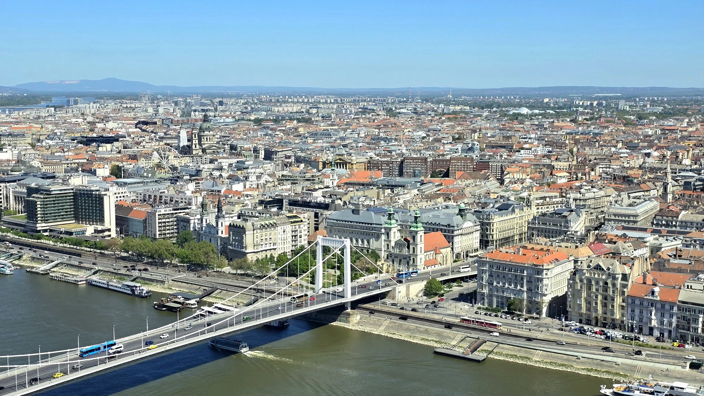 Widok na Most Elżbiety i Peszt z Góry Gellerta