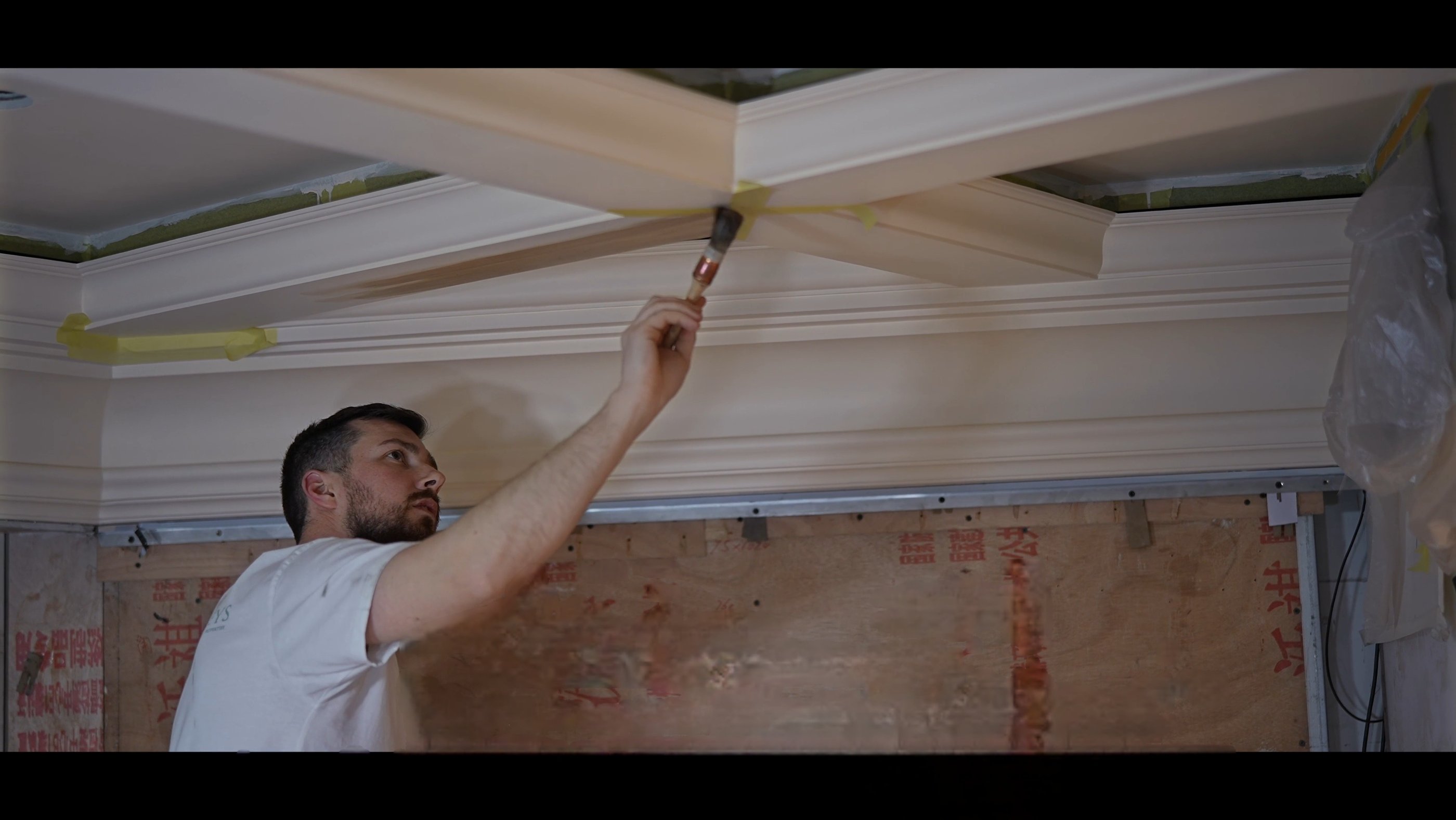 Woodgraining in progress at Moncler Shanghai