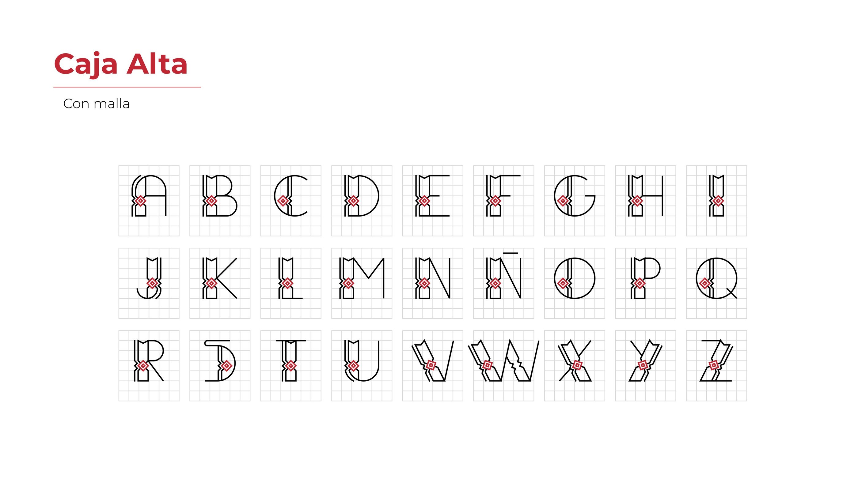 Caja alta o mayúsculas inspiradas en la iconografía de la Comunidad Yine