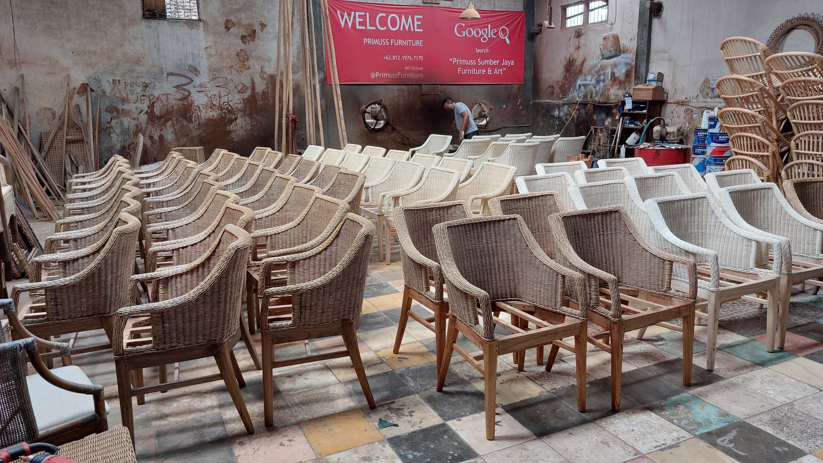 Rattan chair made by Primuss Furniture in finishing process ordered by a hotel in Barcelona, Spain