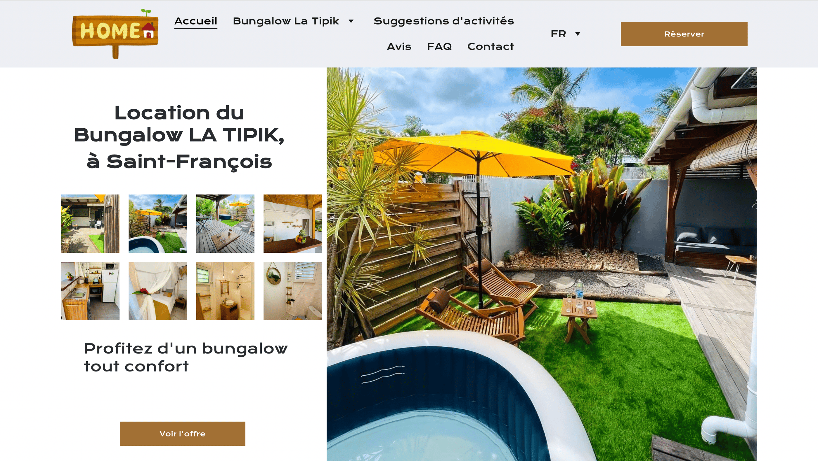 Location de bungalow à Saint-François avec terrasse privée, jacuzzi et jardin tropical en Guadeloupe