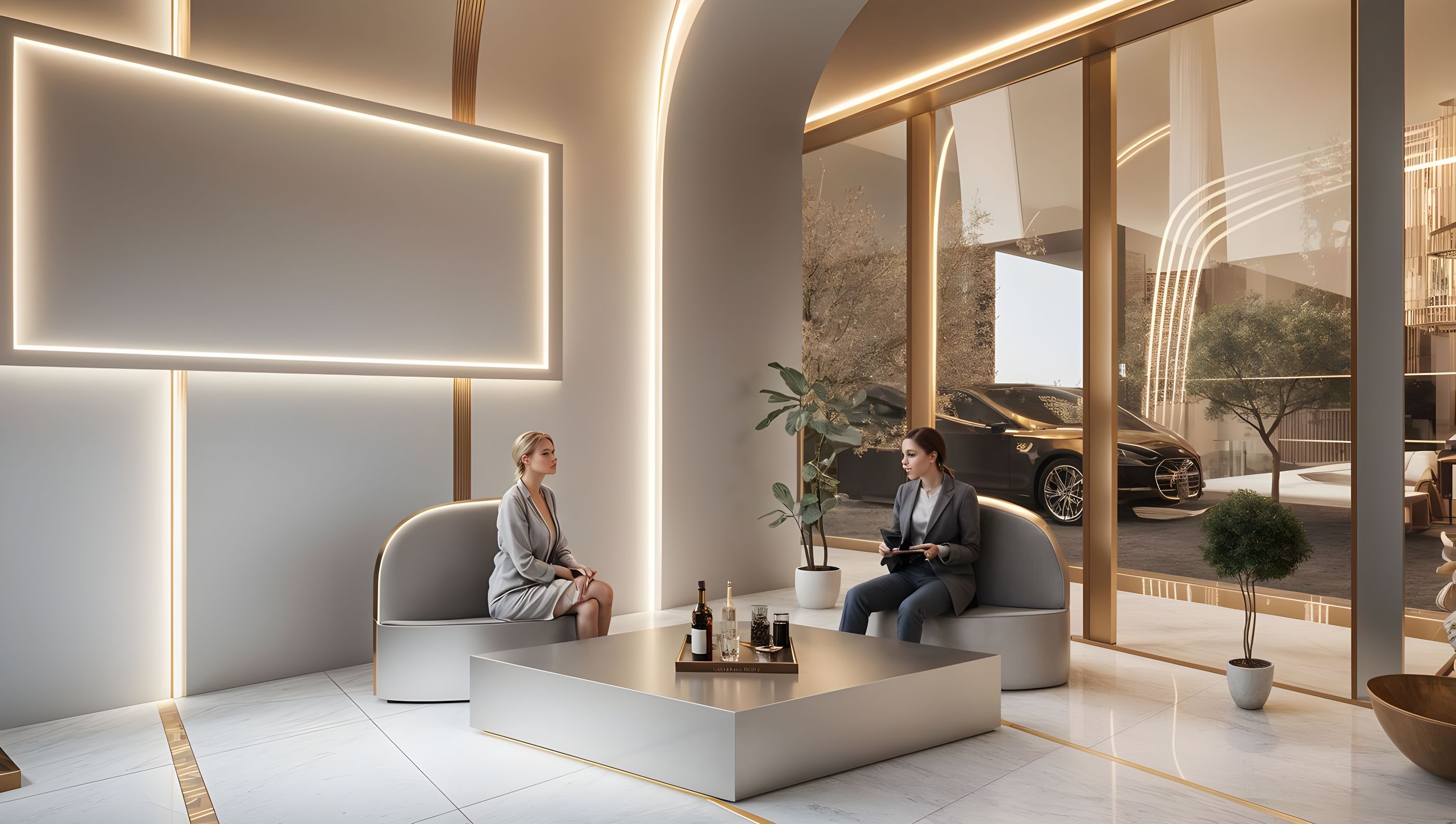 Luxury custom furniture design featuring sculptural lounge seating with refined metal finishes