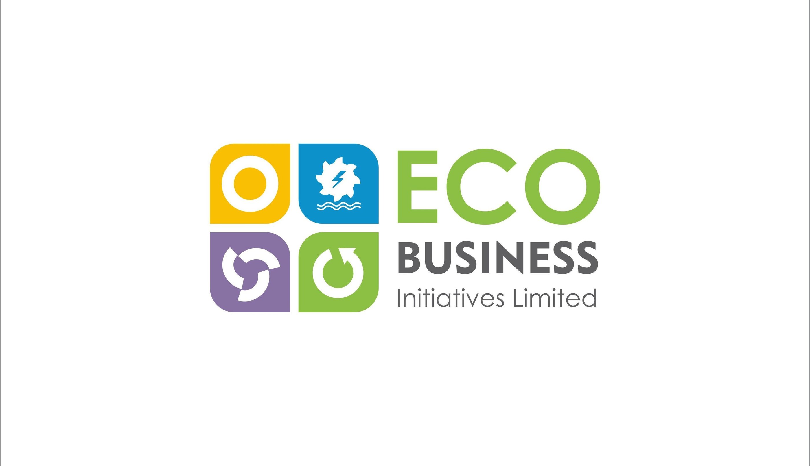Eco Business Initiatives Limited logo featuring colorful icons for solar, wind, and renewable energy.