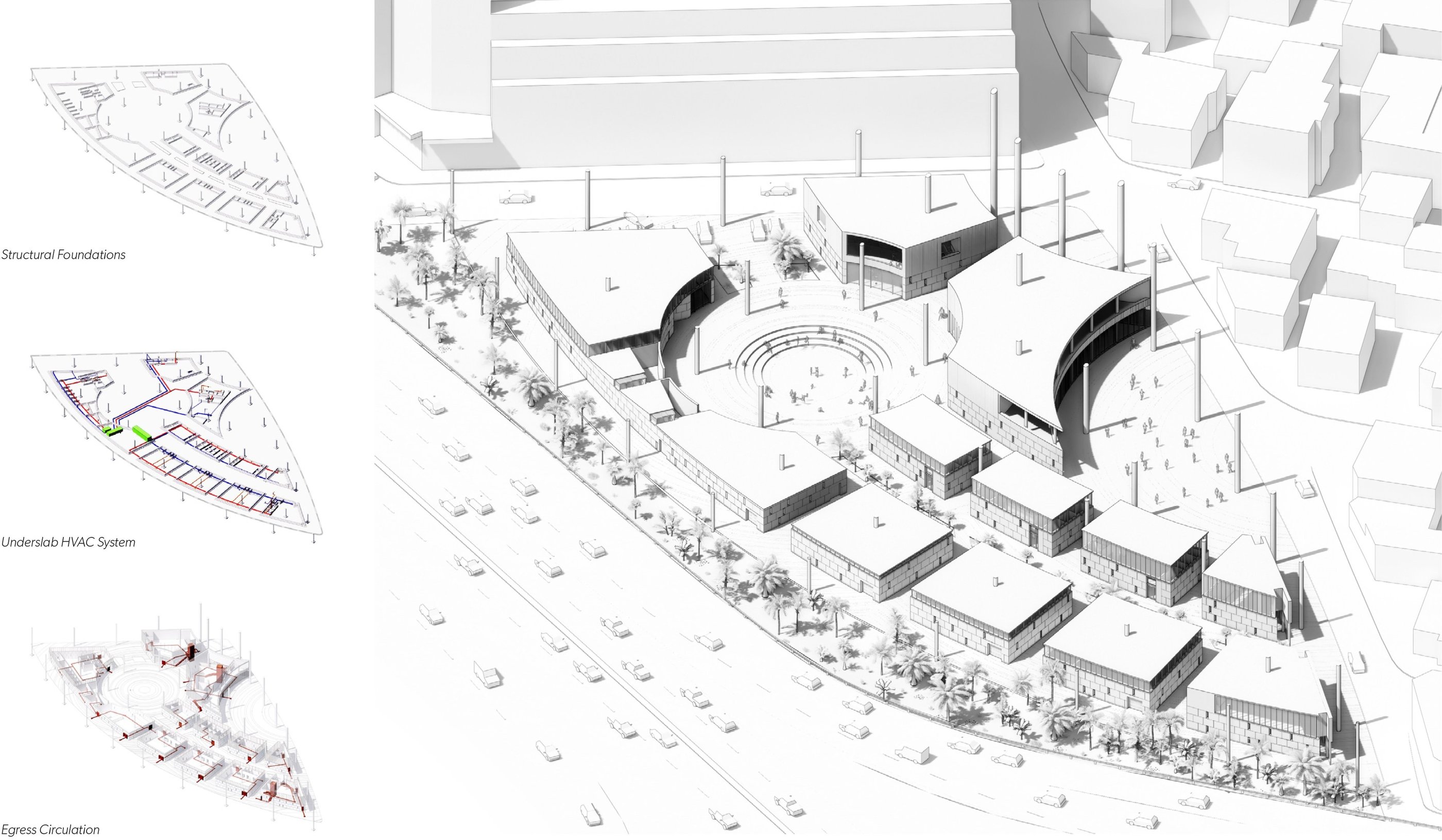 An axonometric drawing of a building