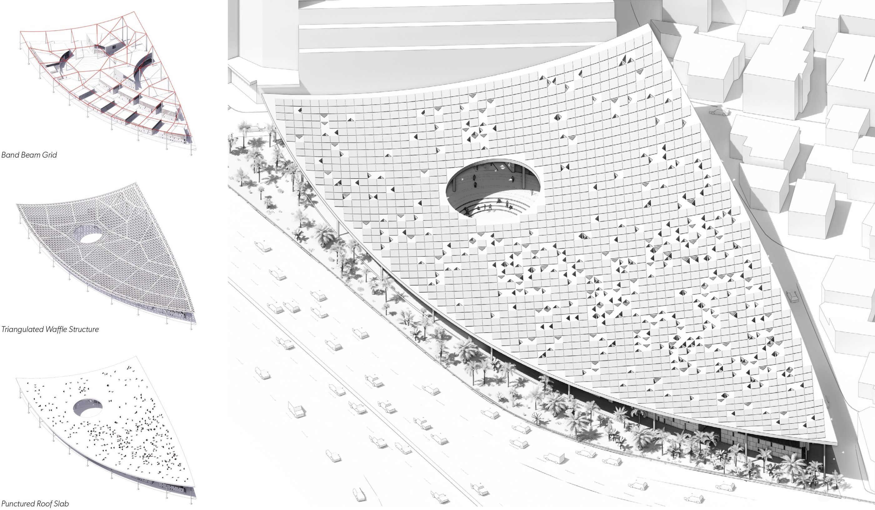 An axonometric drawing of a solar panel covered roof