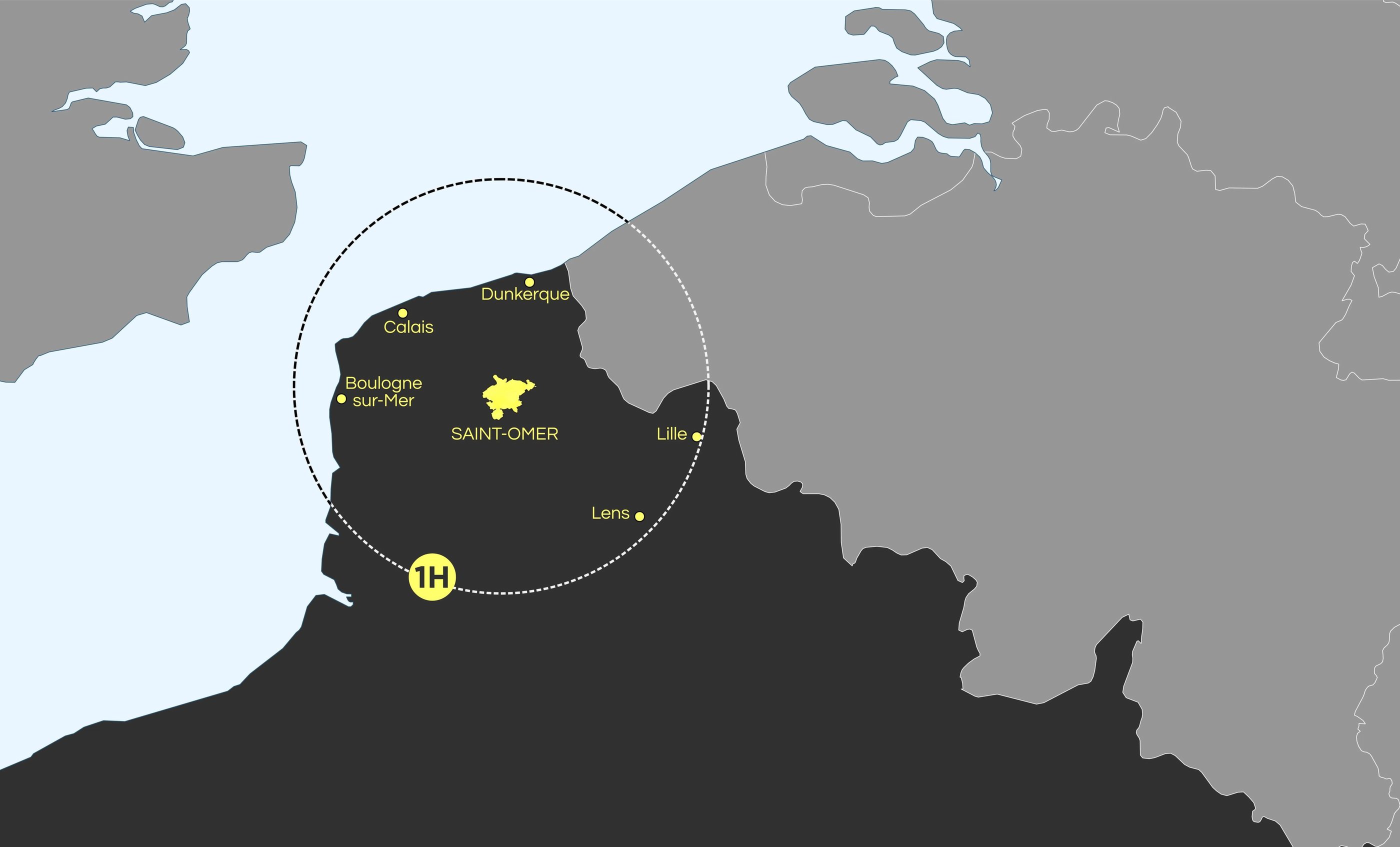 Carte localisation Saint-Omer et environs pour hébergement professionnel et équipes en déplacement