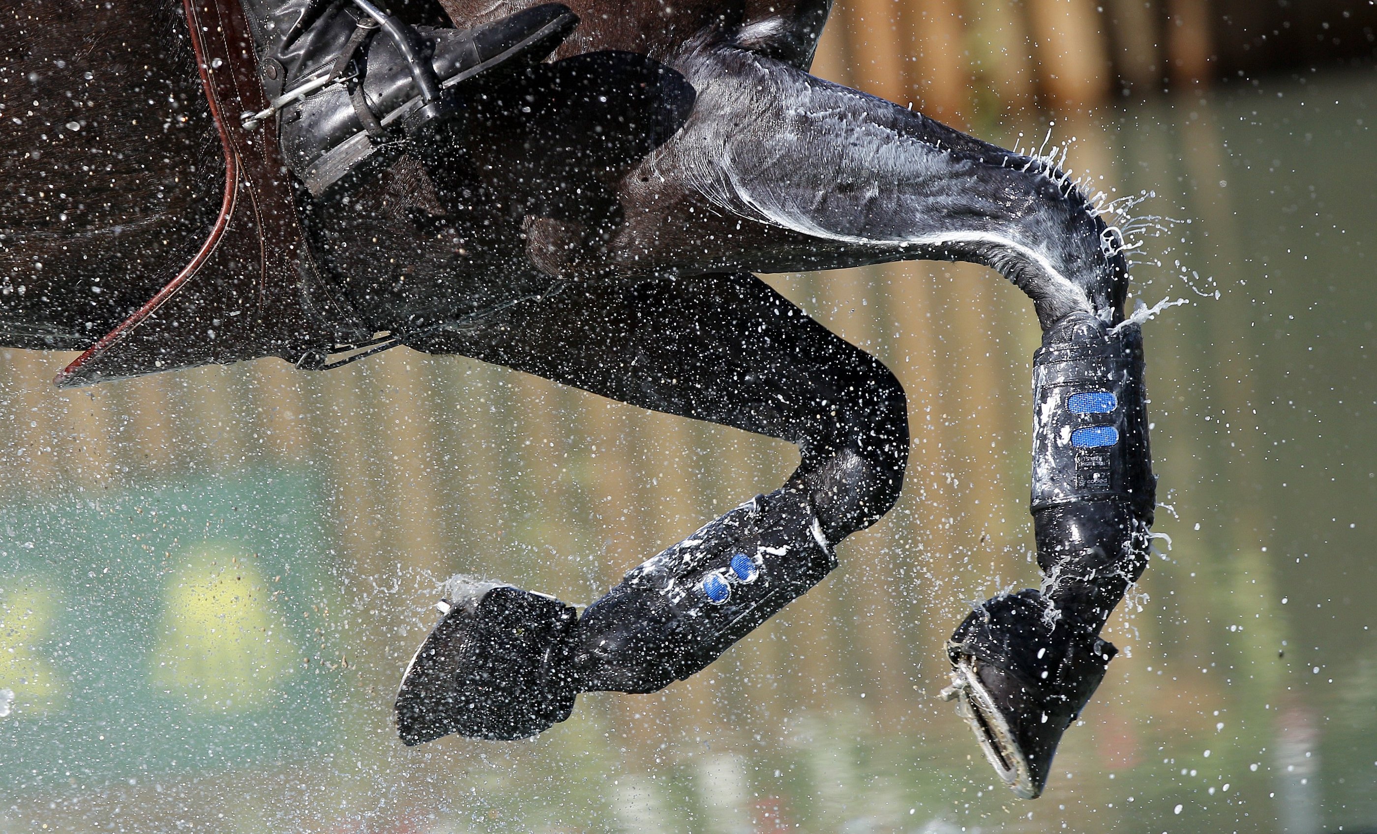 horse riding through cross-country water