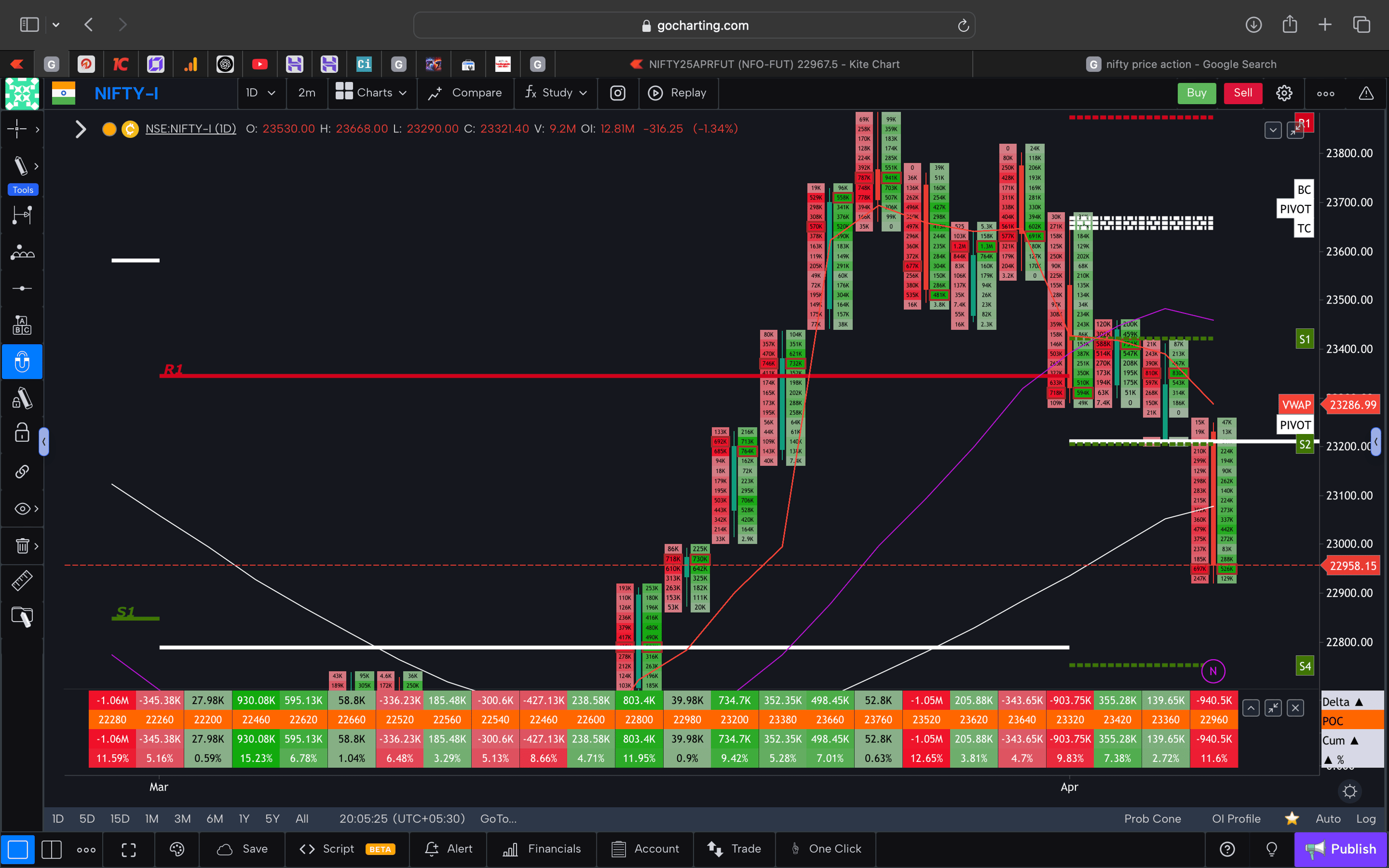 Nifty 50 Future - daily Timeframe  order-flow Chart Showing Market Trends  for Today Market 