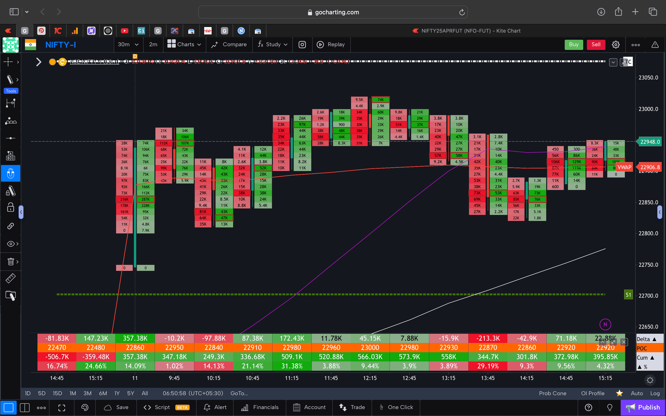 Nifty 50 Future - 30 Minutes Timeframe  order-flow Chart Showing Market Trends  for Today Market 