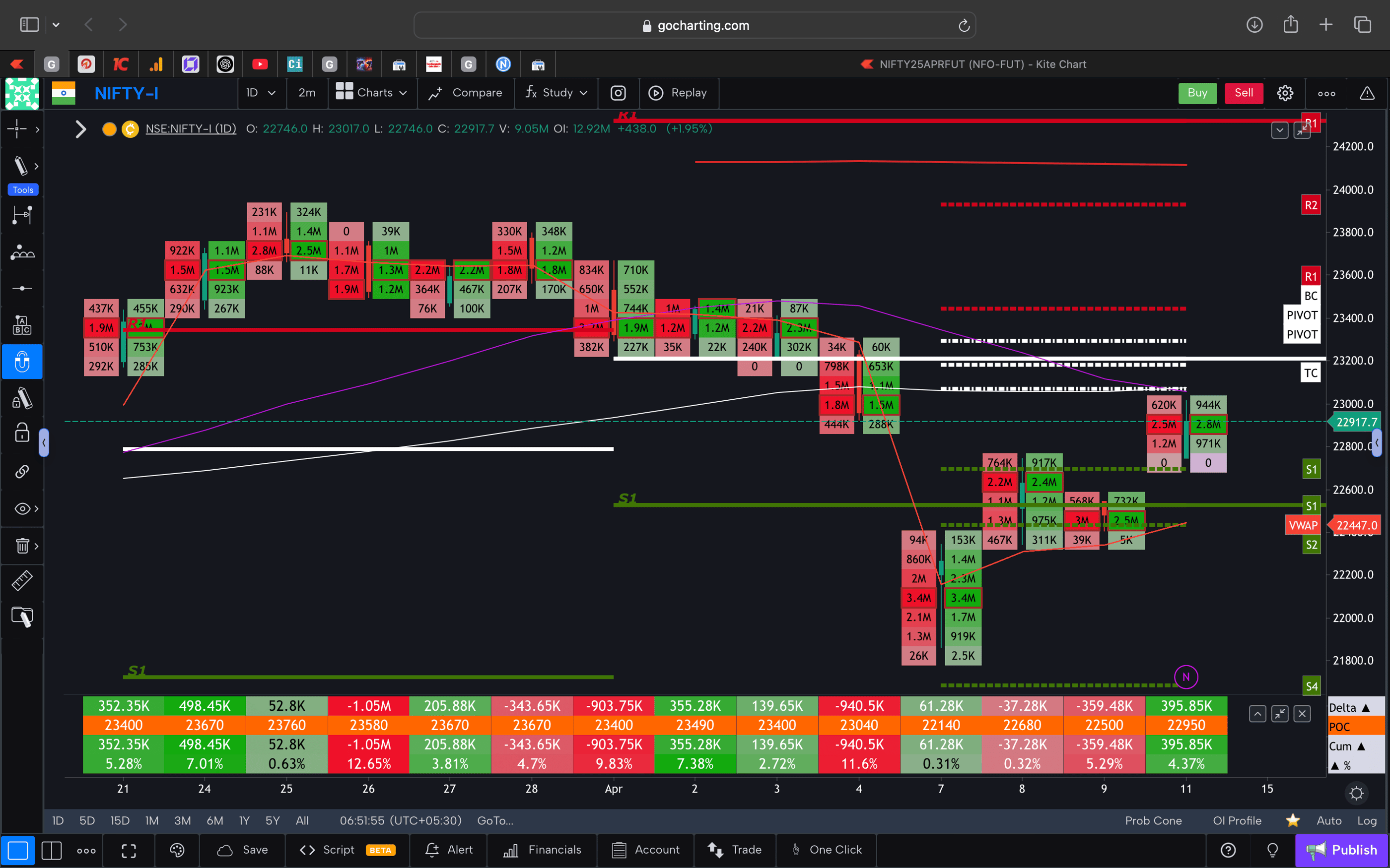 Nifty 50 Future - daily Timeframe  order-flow Chart Showing Market Trends  for Today Market 