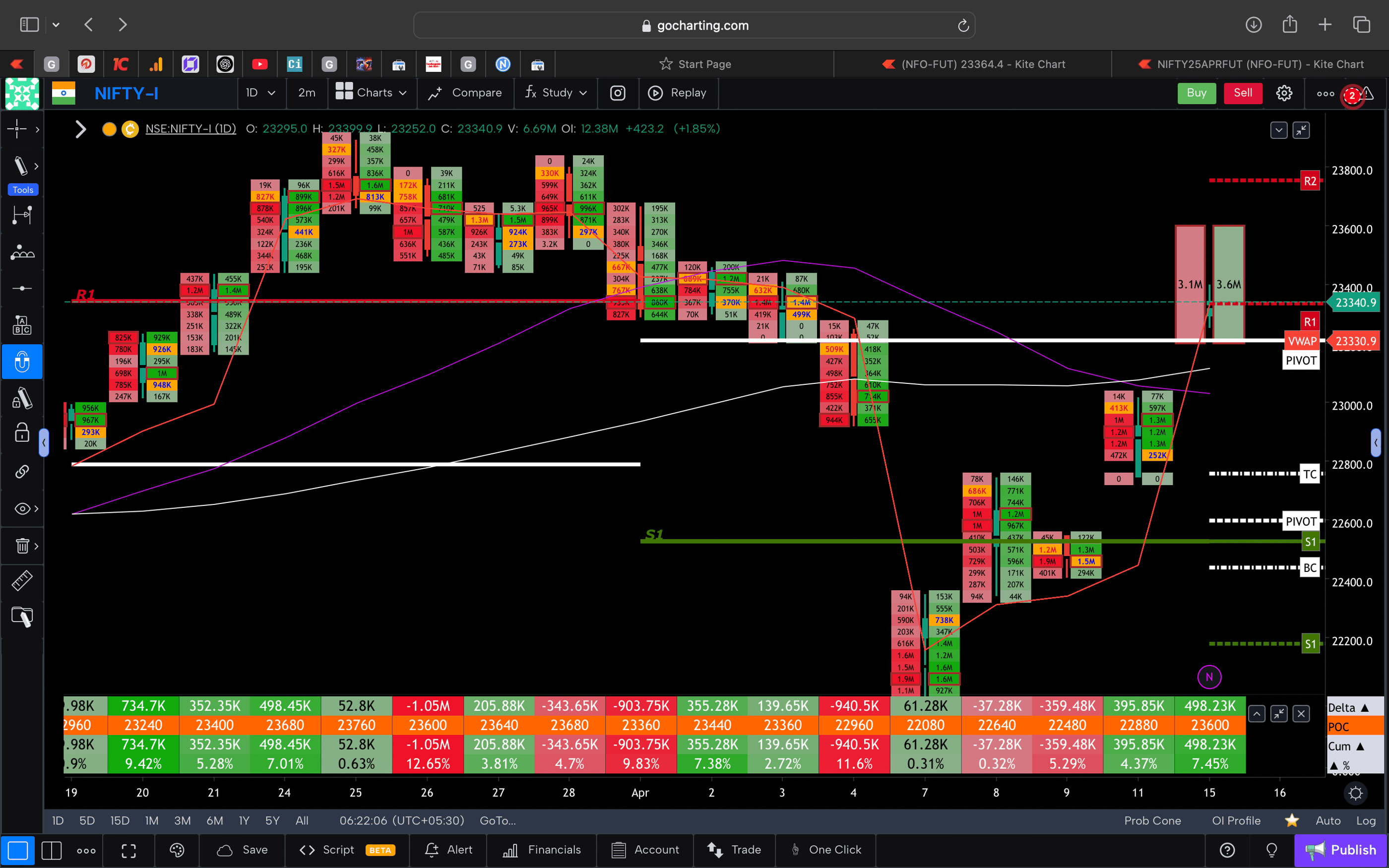 Nifty 50 Future - daily Timeframe  order-flow Chart Showing Market Trends  for Today Market 