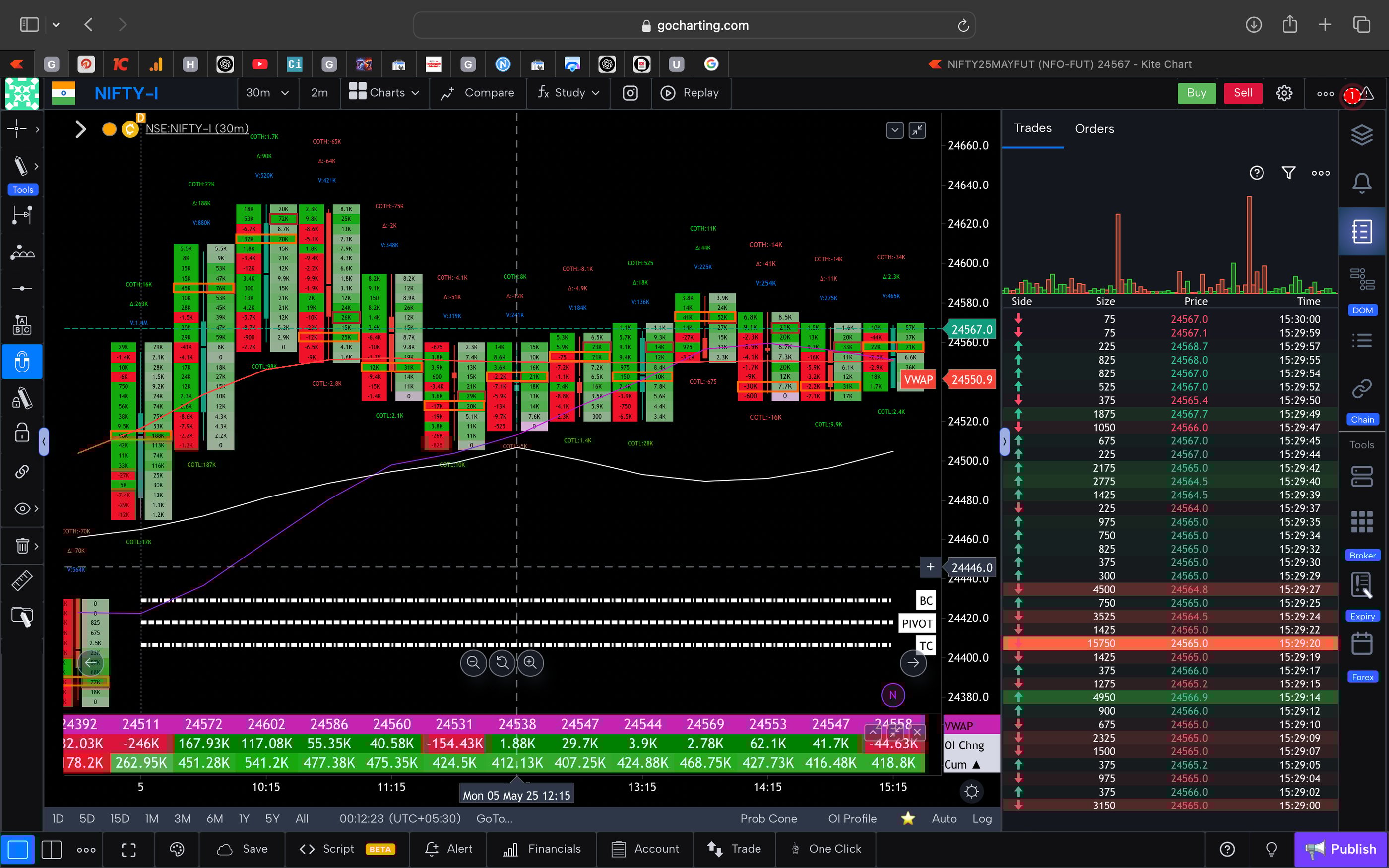 Nifty 50 Future - 30 Minutes Timeframe  order-flow Chart Showing Market Trends  for Today Market 