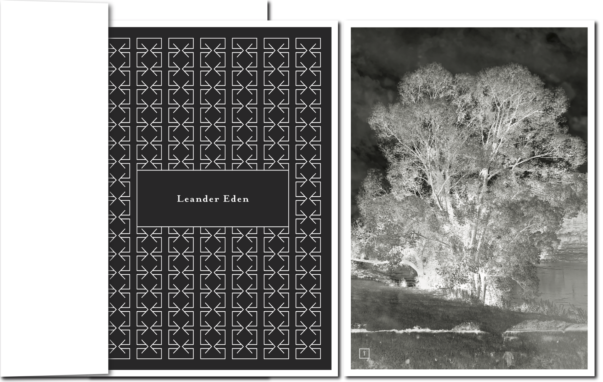 künstlerische Design-Trauerkarte mit Baum am See