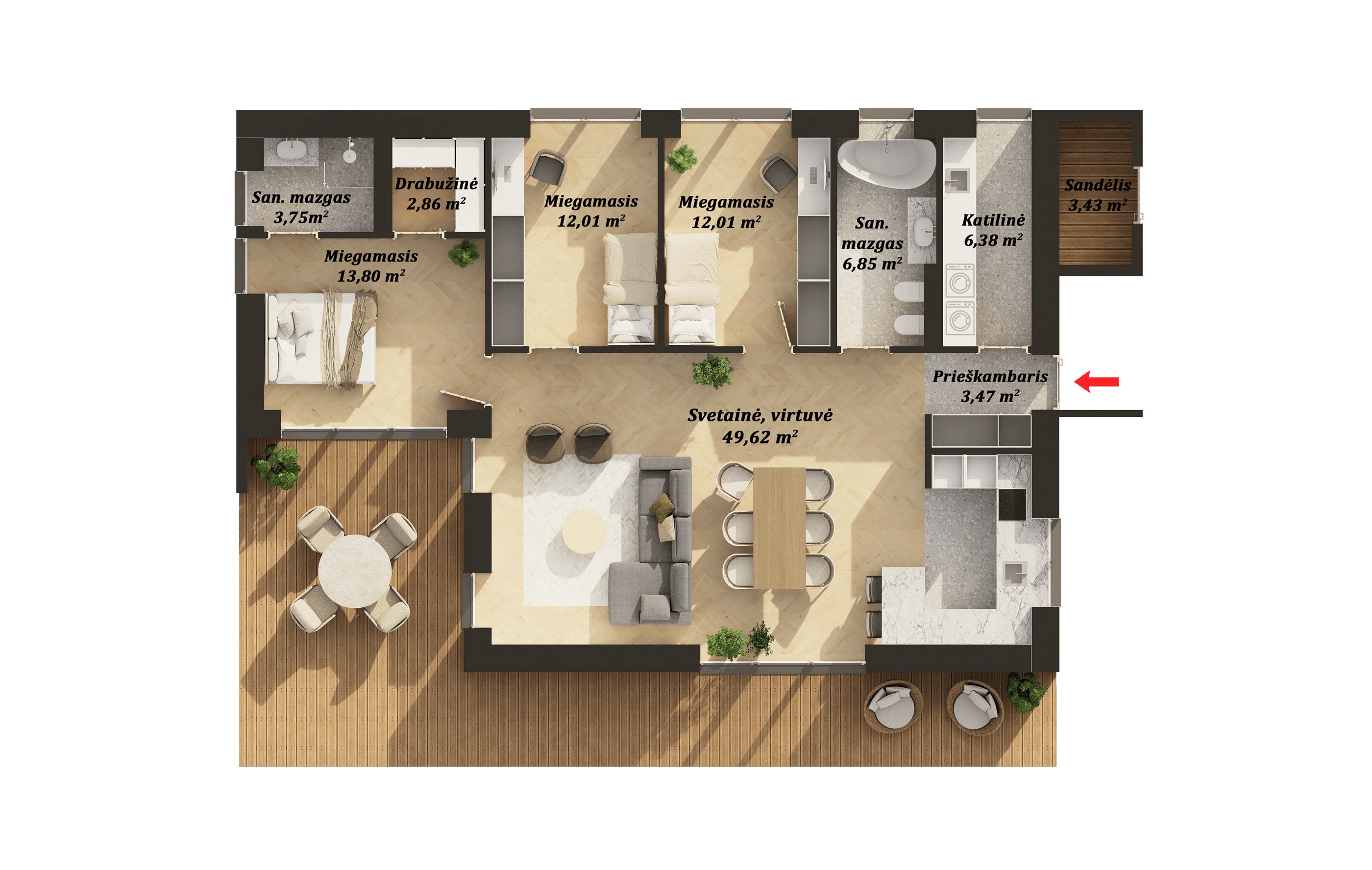 115 kv.m namo vidaus išplanavimas 2D