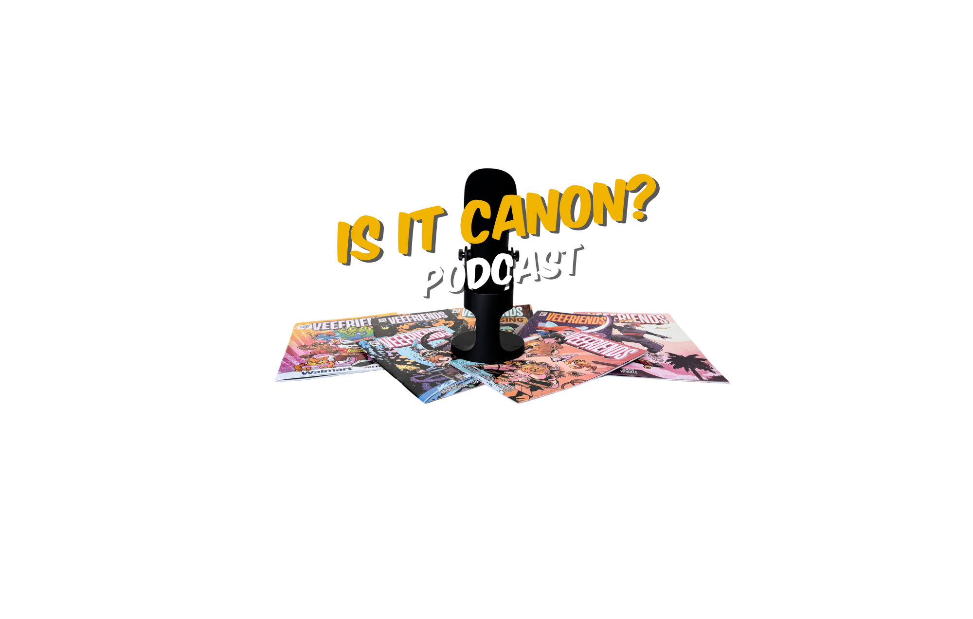 picture of a podcast microphone on top of veefriends comics