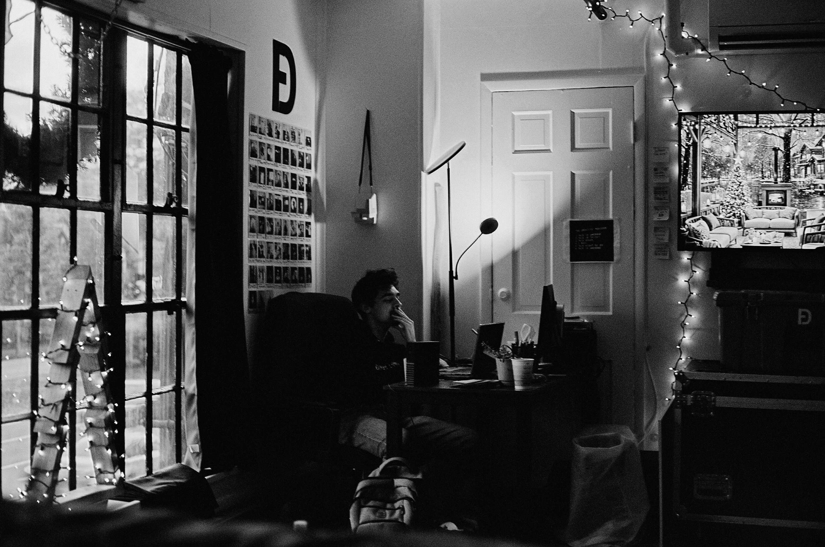 Harrison in office on laptop