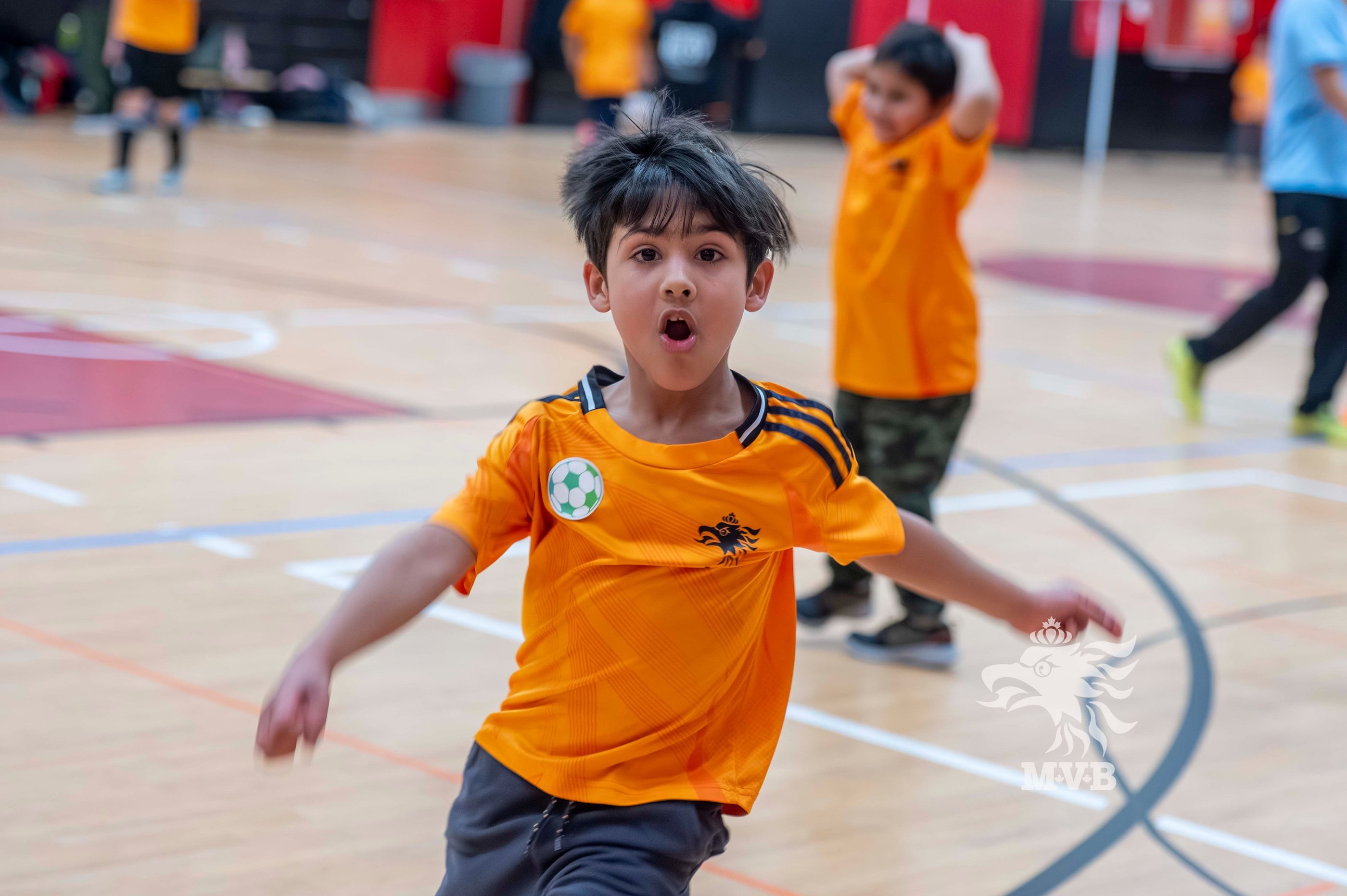 Children building confidence and coordination through beginner soccer training for kids