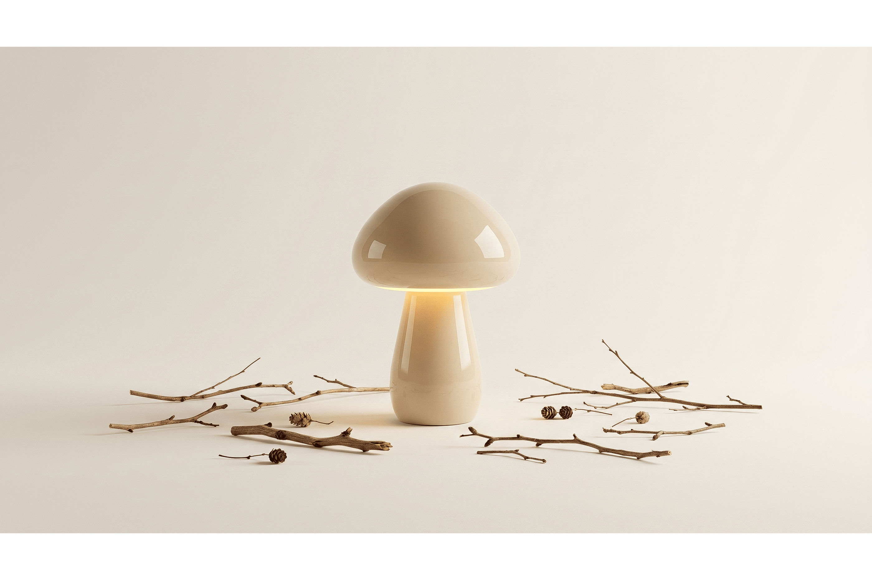 Minimalist mushroom lamp with soft glow – Caprina Table Lamp by Aur Living Contemporary bedside tabl