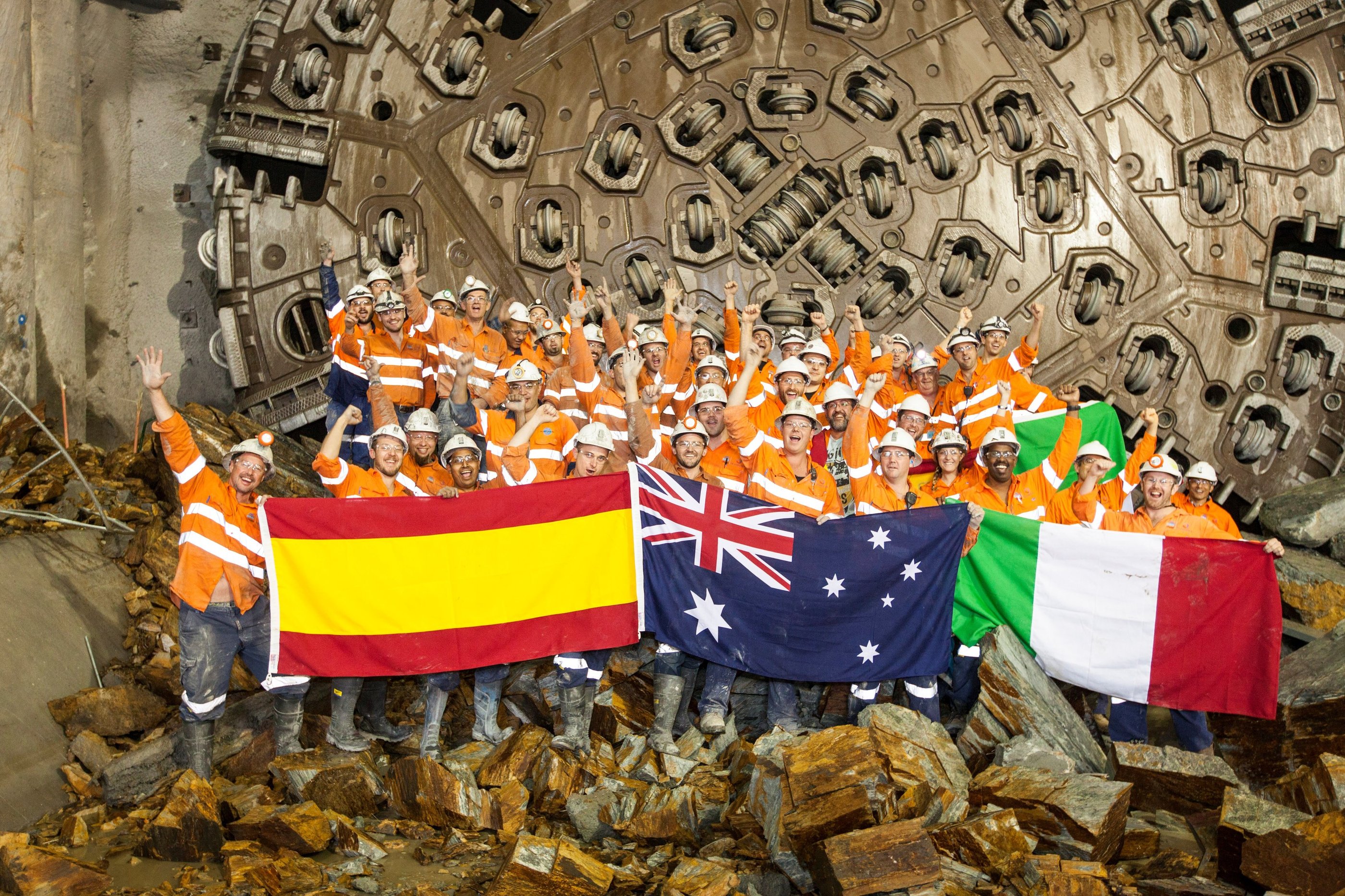 Project team at the Legacy Way Tunnel breakthrough, Brisbane