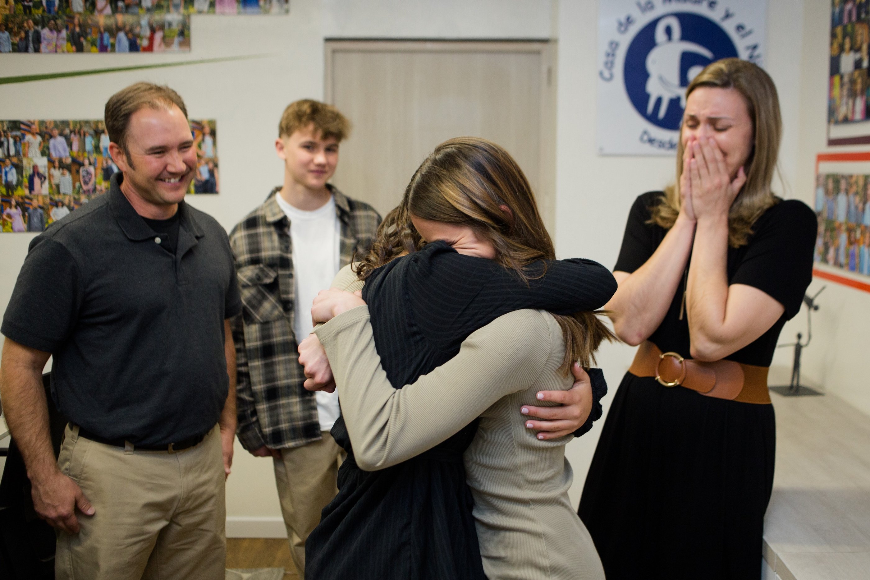 First embrace during an adoption journey in Colombia