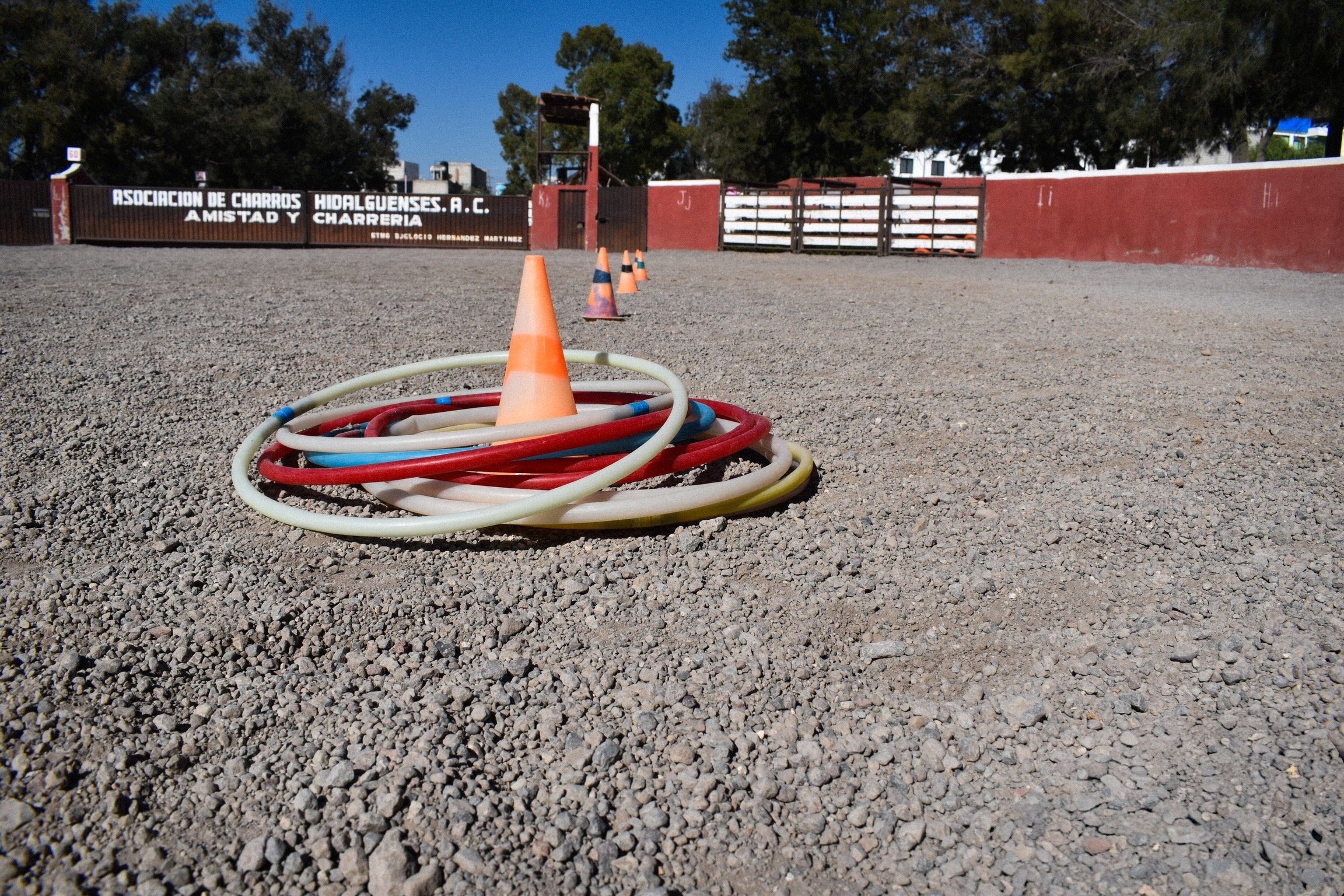 a ring of fire hydrant with orange cones and cones