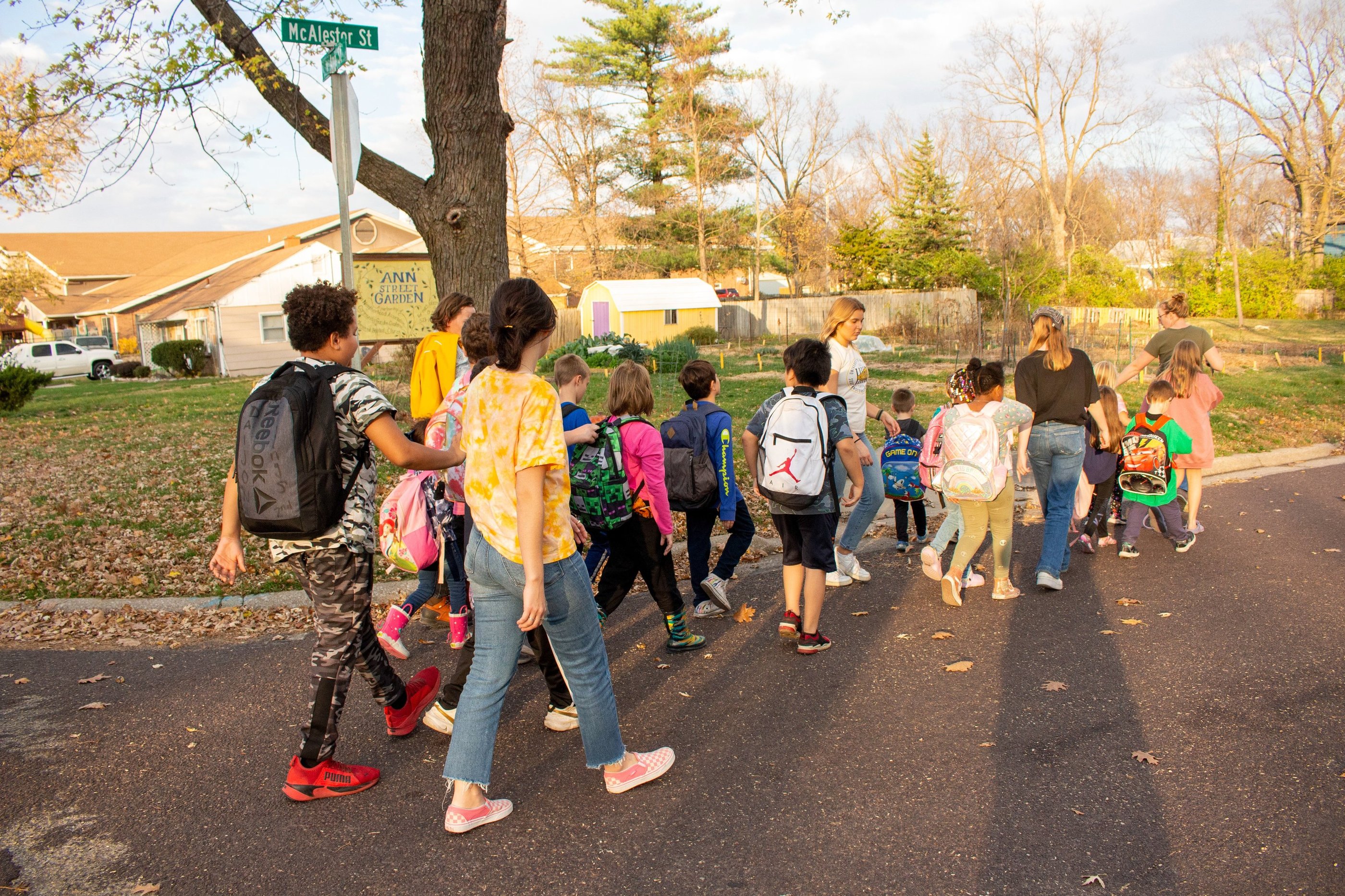 Group of our Benton Elementary students walking to our facilities in a line.