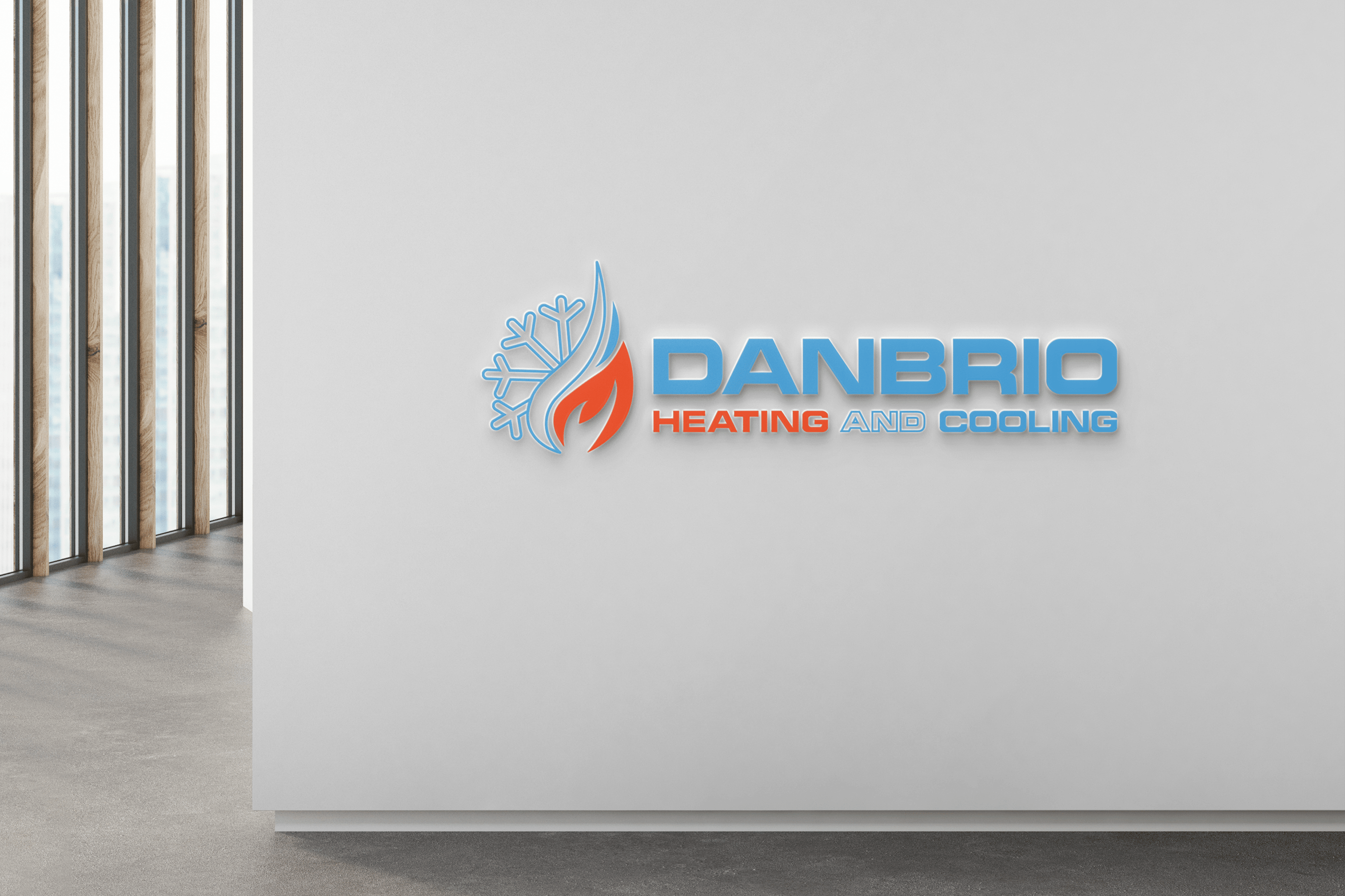 DANBRIO complete logo with symbol on a display at an entrance wall in a rendered photo