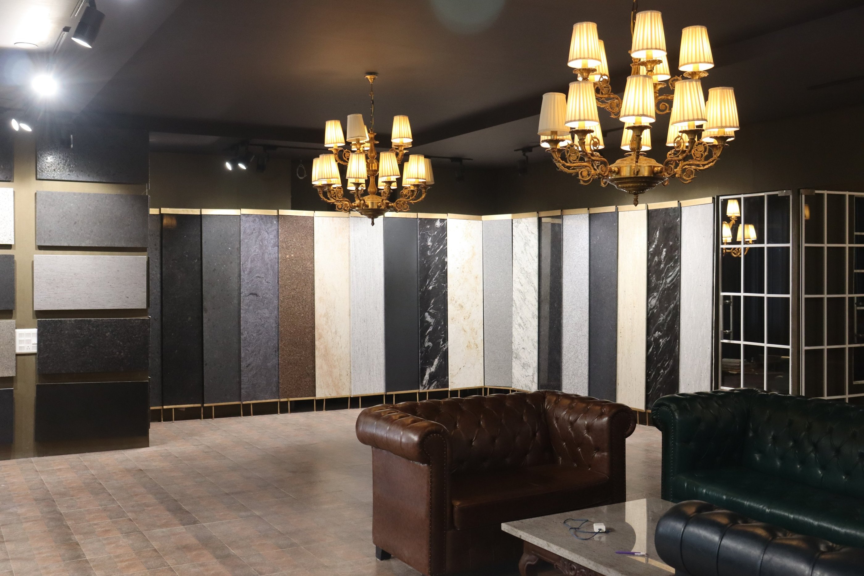granite display at gold stone granites store in mohali