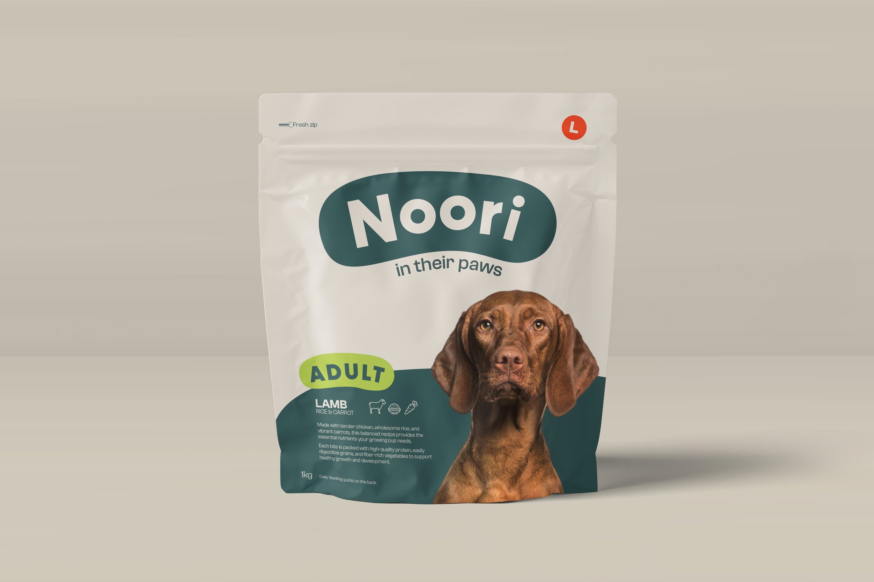 Déclinaison de l'identité visuelle de Noori, marque de petfood par Tuuk studio