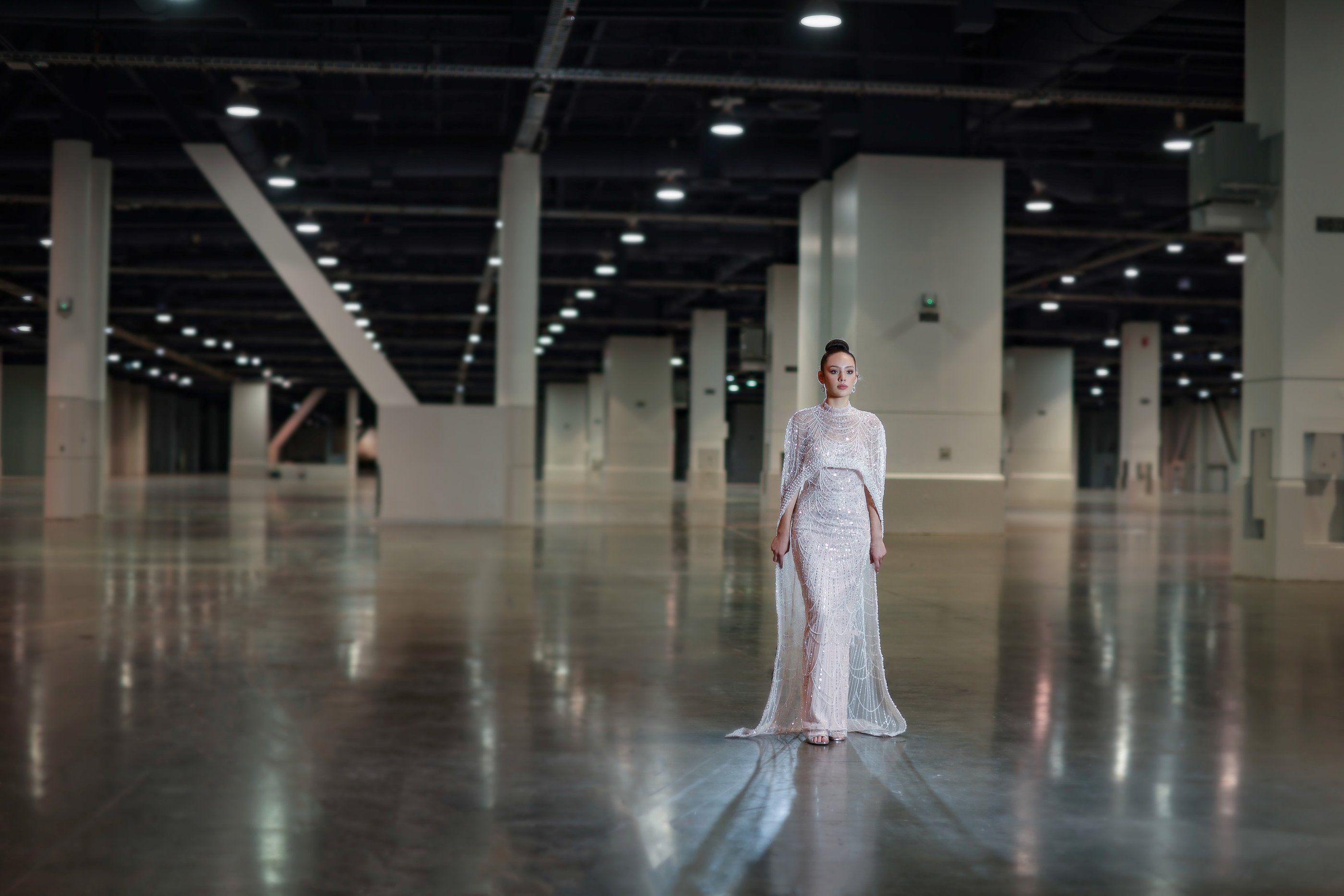 Model wearing a beautiful evening gown