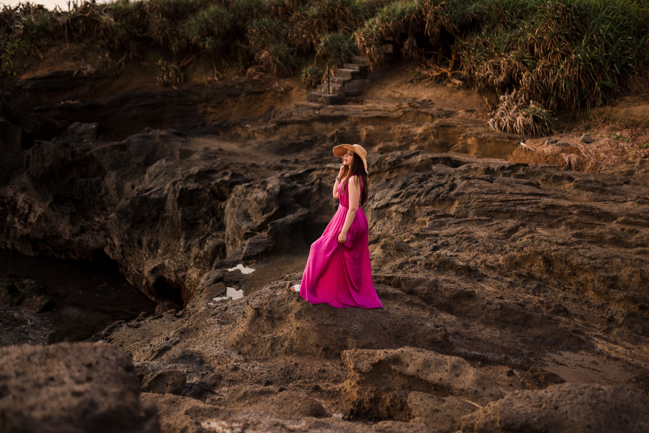 Editorial portrait on coastal rock landscape at Alila Soori Tabanan Bali
