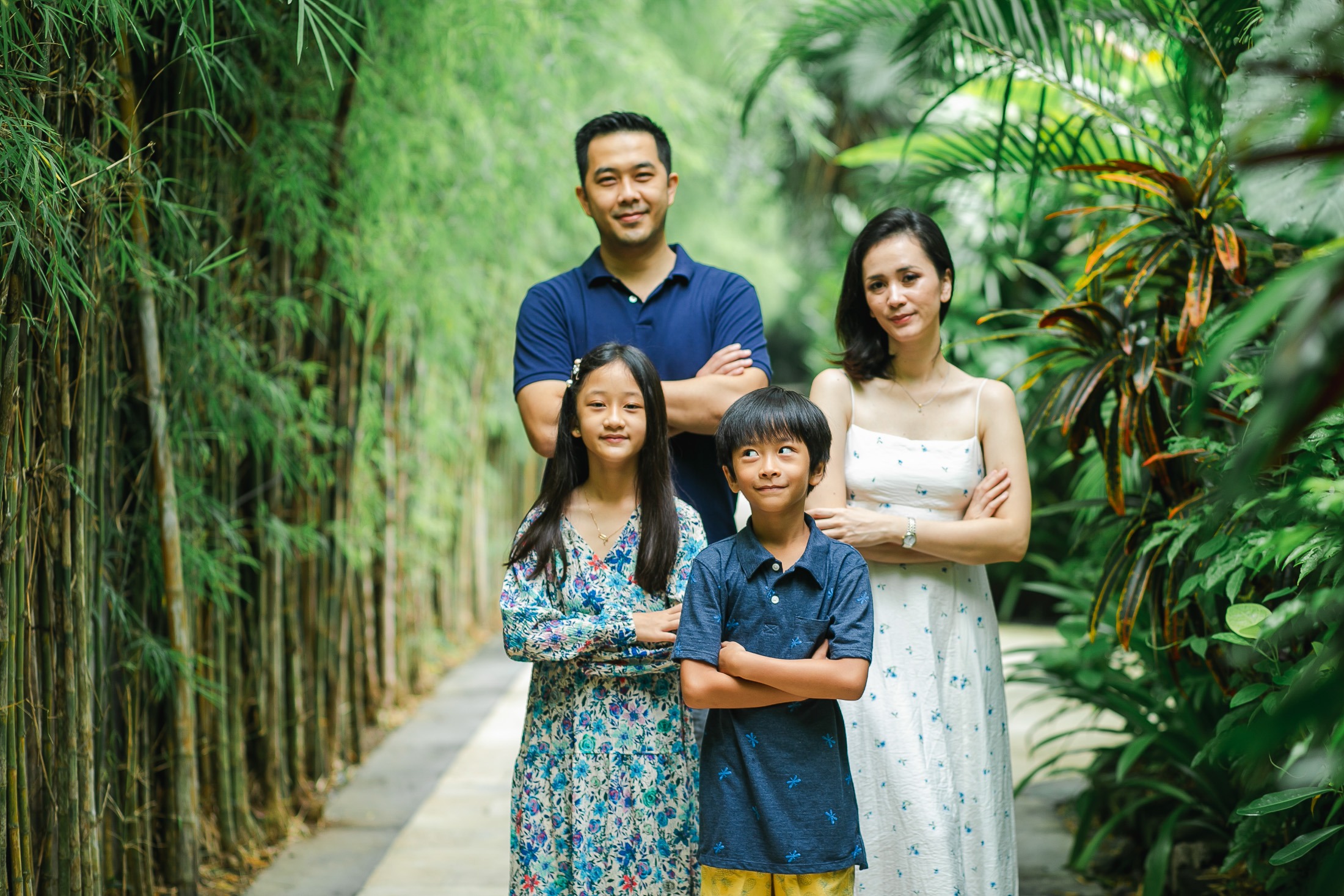 family photography session at Westin Nusa Dua Bali in tropical garden setting