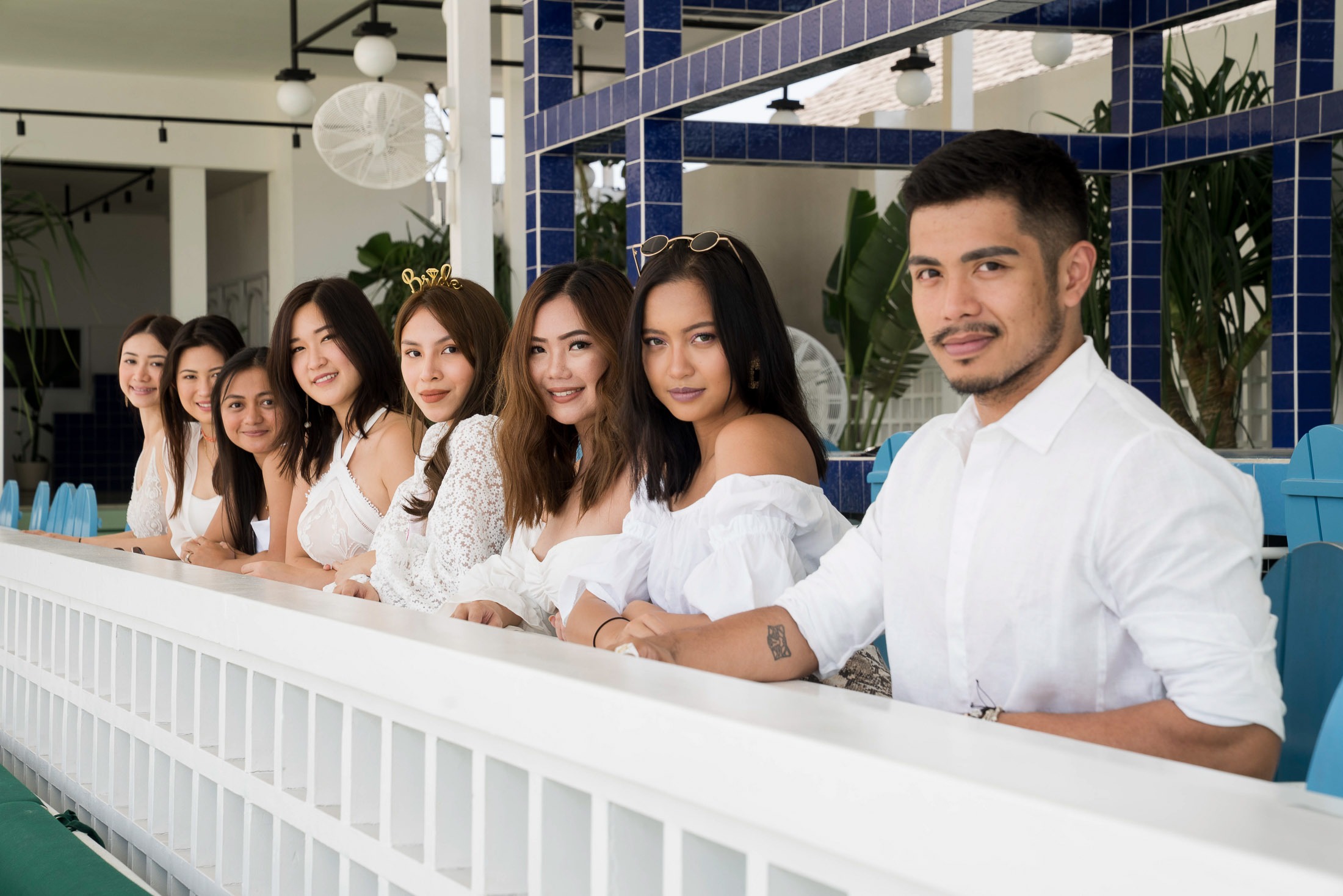 Bride tribe friends posing together during bachelorette party at Batu Belig Beach Seminyak Bali
