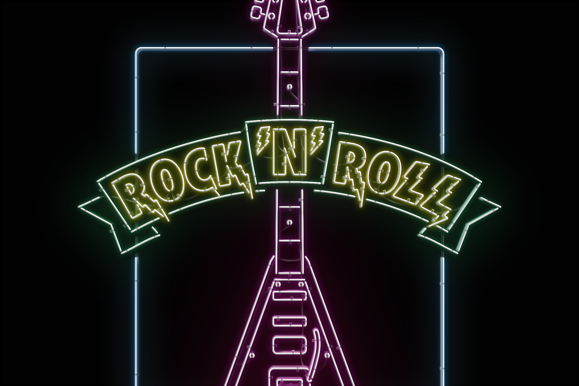 Rock'N'Roll guitar neon sign closeup