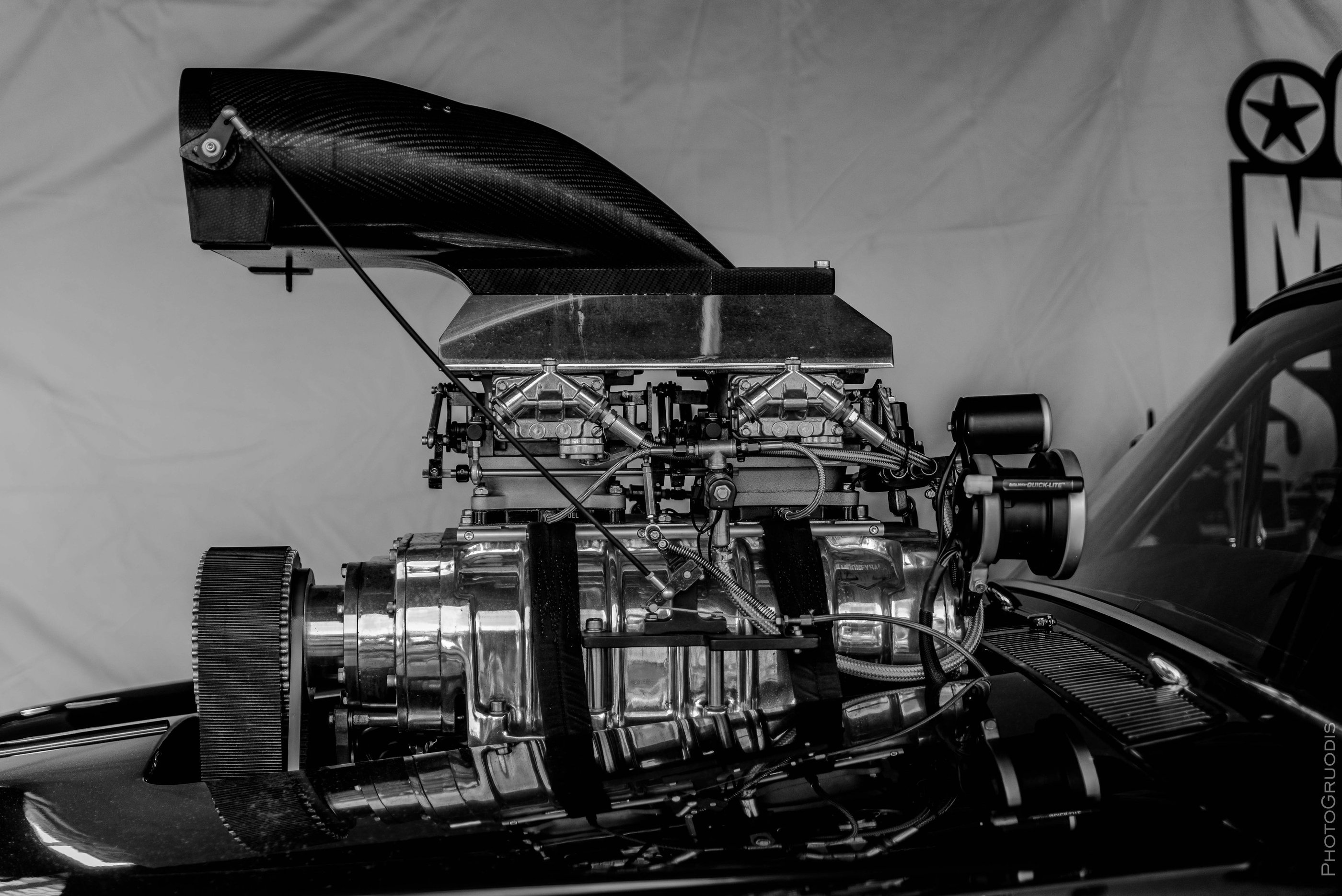 supercharged racing engine with a wide timing belt