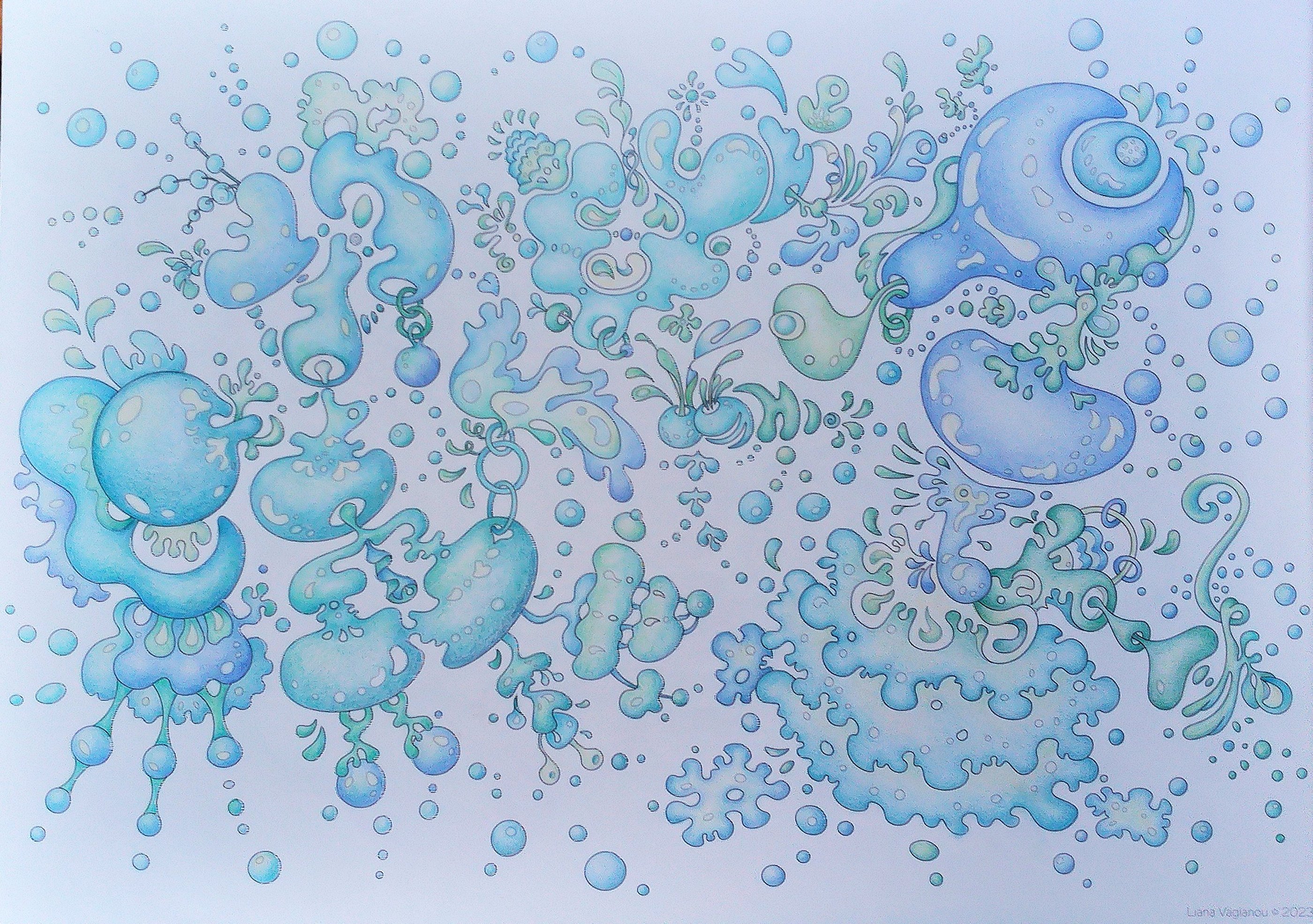 Colored abstract detail from Intuitive Dialogues in layered blue hues.